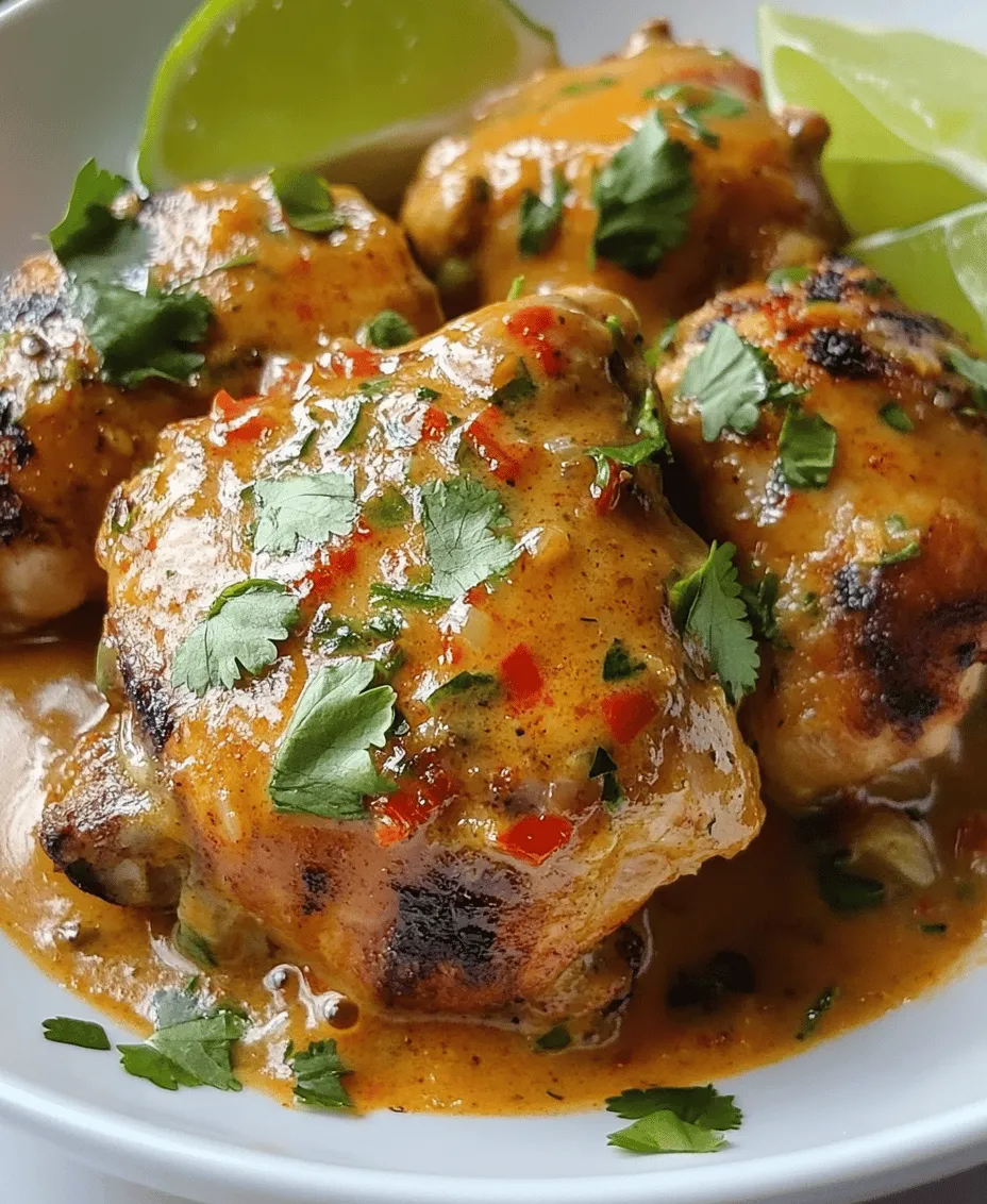 Brazilian cuisine is a vibrant tapestry of flavors, colors, and textures that reflects the country's diverse culture and rich culinary history. With influences from Indigenous tribes, Portuguese colonizers, African slaves, and immigrant communities, Brazilian food is a celebration of fresh ingredients and bold spices. Among the myriad of dishes that represent this flavorful cuisine, <strong>Spicy Brazilian Coconut Chicken</strong> stands out as a delightful fusion of rich coconut and fiery chili that captivates the palate and warms the soul.” /></p>
</p>
<h3>Cooking Temperature and Time: Ensuring Chicken is Cooked Through and Juicy</h3>
</p>
<p>To achieve the perfect Spicy Brazilian Coconut Chicken, it is vital to monitor both cooking temperature and time. For chicken thighs, the recommended internal temperature is 165°F (75°C). This ensures that the chicken is not only safe to eat but also juicy and tender, retaining its natural flavors.</p>
</p>
<p>Start by cooking the chicken on medium heat in your chosen sauté pan or skillet. This allows for a good sear, creating a beautiful brown crust while ensuring the inside cooks thoroughly. Once the chicken is added to the pan, let it cook undisturbed for about 5-7 minutes on each side, depending on the thickness of the thighs. If you notice that the chicken is browning too quickly, lower the heat slightly to prevent burning while ensuring the inside cooks properly.</p>
</p>
<p>After searing, it’s crucial to check the internal temperature using a meat thermometer. Once it reaches 165°F, remove the chicken from the heat and allow it to rest for a few minutes before combining it with the sauce. This resting period helps to lock in the juices, ensuring a succulent bite every time.</p>
</p>
<h3>Creating the Final Dish: Combining Ingredients</h3>
</p>
<h4>The Process of Integrating the Sautéed Chicken with the Sauce</h4>
</p>
<p>With your chicken perfectly cooked, it’s time to integrate it into the rich and flavorful coconut sauce. Begin by lowering the heat to medium-low and adding the sautéed chicken thighs directly into the pan with the sauce. Pour in any juices that accumulated on the plate while the chicken rested; these juices are packed with flavor and will enhance the overall dish.</p>
</p>
<p>Gently stir the chicken into the sauce, ensuring each piece is well-coated. Allow this mixture to cook together for another 5-10 minutes. This step is crucial not only for flavor integration but also to ensure that the chicken absorbs the aromatic spices and creamy coconut goodness of the sauce.</p>
</p>
<h4>Techniques for Achieving a Creamy Texture in the Sauce</h4>
</p>
<p>Achieving a luxuriously creamy texture in your sauce is essential for a satisfying final dish. The key is to use full-fat coconut milk, as it provides a rich base that thickens beautifully when simmered. If you desire an even creamier texture, consider adding a tablespoon of cornstarch mixed with a little water to the sauce during the last few minutes of cooking. This will help thicken the sauce further without sacrificing the delicate coconut flavor.</p>
</p>
<p>Another technique is to blend a portion of the sauce in a blender and then return it to the pan. This will create a velvety consistency that envelops the chicken wonderfully. Just be cautious with the blending process; allow the sauce to cool slightly before blending to avoid splattering.</p>
</p>
<h4>Importance of Simmering for Flavor Melding and Sauce Thickening</h4>
</p>
<p>The final simmering step is what transforms your dish from good to extraordinary. Allowing the chicken and sauce to simmer together for about 10-15 minutes will enhance all the flavors, allowing the spices to meld beautifully. Keep the pan uncovered to allow some steam to escape, promoting reduction and thickening of the sauce. This will result in a rich, flavorful dish that coats the chicken perfectly.</p>
</p>
<h3>Serving Suggestions and Pairings</h3>
</p>
<h4>Recommendations for Sides that Complement Spicy Brazilian Coconut Chicken</h4>
</p>
<p>Spicy Brazilian Coconut Chicken shines best when paired with simple, complementary sides that enhance the dish’s flavors. Here are a few recommendations:</p>
</p>
<p>1. <strong>Steamed Jasmine Rice</strong>: The delicate aroma and fluffy texture of jasmine rice work beautifully with the creamy coconut sauce. It acts as a neutral base that absorbs the flavors remarkably.</p>
</p>
<p>2. <strong>Quinoa</strong>: For a healthier alternative, serve your chicken over fluffy quinoa. Not only does it provide a nutty flavor, but it is also packed with protein and fiber.</p>
</p>
<p>3. <strong>Grilled Vegetables</strong>: A side of seasonal grilled vegetables—such as zucchini, bell peppers, and asparagus—adds color, crunch, and nutrition to your meal.</p>
</p>
<h4>Exploring Traditional Brazilian Accompaniments: Rice, Quinoa, and Salads</h4>
</p>
<p>In Brazilian cuisine, rice is a staple side dish, often served alongside flavorful meat and fish dishes. You can prepare a simple Brazilian-style rice by sautéing some garlic and onions in olive oil before adding the rice and cooking it with chicken or vegetable broth for an extra depth of flavor.</p>
</p>
<p>Another traditional pairing is <strong>farofa</strong>, a toasted cassava flour mixture often served with meats in Brazil. It adds a delightful crunch to your meal and can be easily prepared by sautéing cassava flour with butter, onions, and herbs.</p>
</p>
<p>For a fresh contrast to the rich coconut chicken, consider a vibrant salad. A simple green salad with mixed greens, tomatoes, and a light vinaigrette can brighten the dish and balance the richness.</p>
</p>
<h4>Presentation Tips for an Appealing Dish: Garnishing with Cilantro and Lime Wedges</h4>
</p>
<p>Presentation plays a crucial role in the enjoyment of any dish. To serve your Spicy Brazilian Coconut Chicken, start by plating the rice or quinoa on one side of the plate, then add the chicken with a generous scoop of sauce on top.</p>
</p>
<p>For garnishing, sprinkle fresh cilantro over the chicken for a pop of color and added flavor. Lime wedges on the side not only enhance the visual appeal but also allow diners to add a zesty kick to their dish. The acidity from the lime cuts through the richness of the coconut, creating a harmonious balance.</p>
</p>
<h3>Nutritional Benefits of the Ingredients</h3>
</p>
<h4>Breakdown of the Nutritional Profile of the Main Ingredients</h4>
</p>
<p>Understanding the nutritional benefits of the ingredients in your Spicy Brazilian Coconut Chicken will enhance your appreciation for this dish and its healthful components.</p>
</p>
<p>– <strong>Chicken Thighs</strong>: Rich in protein, chicken thighs provide essential amino acids necessary for muscle repair and growth. They also contain vitamins B6 and B12, promoting energy metabolism and overall health.</p>
</p>
<p>– <strong>Coconut Milk</strong>: Full-fat coconut milk is high in healthy fats, particularly medium-chain triglycerides (MCTs), which are known to boost metabolism and provide a quick source of energy. Additionally, it contains essential minerals such as manganese and copper.</p>
</p>
<p>– <strong>Spices</strong>: The spices used, such as cumin and paprika, not only add flavor but also boast health benefits. Cumin is known for its anti-inflammatory properties, while paprika is rich in antioxidants.</p>
</p>
<h4>Health Benefits of Coconut Milk and Chicken Thighs</h4>
</p>
<p>Coconut milk has gained popularity for its numerous health benefits. It contains lauric acid, which has antimicrobial properties and supports heart health. The healthy fats in coconut milk can aid in weight management by promoting a feeling of fullness.</p>
</p>
<p>Chicken thighs, while higher in fat compared to chicken breasts, are an excellent source of iron and zinc, critical for immune function. They are also more flavorful, making them a fantastic choice for this recipe.</p>
</p>
<h4>The Impact of Spices and Herbs on Overall Health</h4>
</p>
<p>The spices in this recipe not only elevate the dish’s flavor profile but also contribute to overall health. For instance, chili peppers contain capsaicin, which is known to boost metabolism and may aid in pain relief. Fresh herbs, such as cilantro, offer a burst of flavor while also providing antioxidants and vitamins.</p>
</p>
<h3>Cultural Significance of Brazilian Cuisine</h3>
</p>
<h4>Exploration of Brazil’s Diverse Culinary Landscape</h4>
</p>
<p>Brazilian cuisine is a vibrant tapestry woven from diverse cultural influences, including Indigenous, African, and Portuguese traditions. Each region boasts its own specialties, reflecting the local ingredients and culinary practices. The use of coconut, spices, and fresh herbs in this dish exemplifies the tropical flavors characteristic of Brazilian cooking.</p>
</p>
<h4>How This Recipe Reflects the Culture and Traditions of Brazil</h4>
</p>
<p>Spicy Brazilian Coconut Chicken embodies the warmth and richness of Brazilian family meals. It showcases the country’s love for bold flavors, blending spices and creamy elements to create a comforting dish. The communal aspect of sharing meals is at the heart of Brazilian dining culture, making this recipe perfect for gatherings with friends and family.</p>
</p>
<h4>Insights into Brazilian Dining Customs and Meal Presentation</h4>
</p>
<p>In Brazil, meals are often lavish affairs, with an emphasis on fresh ingredients and vibrant presentations. Sharing food is a cultural norm, and dishes are typically served family-style, allowing everyone to enjoy a bit of everything. Presentation is key; plates are often adorned with fresh herbs and colorful sides, making meals visually appealing.</p>
</p>
<h3>Conclusion</h3>
</p>
<p>In summary, the Spicy Brazilian Coconut Chicken is not just a recipe; it’s a gateway to exploring the rich culinary heritage of Brazil. By combining the succulent flavors of chicken with the creamy richness of coconut milk and the warmth of spices, this dish creates a delightful experience for the palate.</p>
</p>
<p>As you try this recipe, you’ll discover the joy of cooking and the happiness that comes from sharing meals with loved ones. We encourage you to explore more Brazilian cuisine, diving into the diverse flavors and cultural traditions that make it so unique. Whether it’s through this dish or others, the experience of cooking and sharing meals can create lasting memories. So gather your ingredients, follow the steps, and enjoy the delightful journey that is Spicy Brazilian Coconut Chicken.</p>
<div id=
