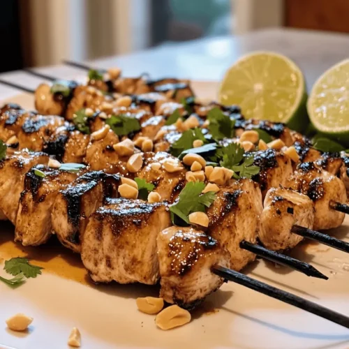 Embark on a delightful culinary adventure with our Easy Grilled Thai Chicken Skewers with Peanut Sauce. This mouthwatering recipe beautifully marries the bold and vibrant flavors of Thai cuisine with the simplicity and joy of outdoor grilling, making it an ideal choice for family dinners, summer barbecues, or casual gatherings with friends. Imagine tender, marinated chicken thighs skewered and grilled to perfection, each bite bursting with flavor and served with a creamy, rich peanut sauce that elevates the dish to a whole new level of deliciousness.