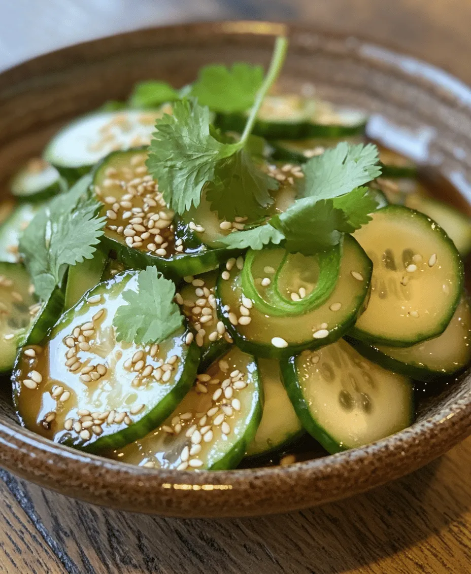 In the realm of Asian cuisine, fresh salads play a pivotal role, offering not only vibrant flavors but also a burst of color and nutrition. Salads are often the unsung heroes of a meal, providing a refreshing contrast to more substantial dishes. Among the myriad of options, the <strong>Crisp & Zesty Asian Cucumber Salad</strong> stands out as a quintessential side dish that embodies the essence of freshness and zestiness. This salad is perfect for warm weather or as a palate cleanser for richer main courses, making it a versatile addition to any dining table.” /></p>
</p>
<h3>Whisking the Dressing for a Balanced Flavor Profile</h3>
</p>
<p>Creating the perfect dressing for your Crisp & Zesty Asian Cucumber Salad is essential to achieving a harmonious blend of flavors. Start by gathering your ingredients: rice vinegar, soy sauce, sesame oil, honey (or a plant-based alternative), minced garlic, and freshly grated ginger.</p>
</p>
<p>1. <strong>Combine Ingredients</strong>: In a medium-sized bowl, add ¼ cup of rice vinegar, 2 tablespoons of soy sauce, 1 tablespoon of sesame oil, 1 tablespoon of honey, 1 clove of minced garlic, and 1 teaspoon of grated ginger.</p>
</p>
<p>2. <strong>Whisk Together</strong>: Using a whisk, blend the ingredients vigorously until the mixture is well combined. This step is crucial as it emulsifies the dressing, ensuring a balanced flavor profile that coats every cucumber slice evenly. The sweet notes from the honey, the tanginess of the vinegar, and the umami depth from the soy sauce will create a delightful dressing that enhances the freshness of the cucumbers.</p>
</p>
<p>3. <strong>Taste and Adjust</strong>: Always taste your dressing before adding it to the salad. If you prefer a sweeter dressing, add a bit more honey; if you like it tangier, a splash of rice vinegar can do the trick. This process allows you to customize the dressing to your palate.</p>
</p>
<h3>Tips for Tossing Ingredients for Even Coating</h3>
</p>
<p>Once your dressing is prepared, it’s time to combine it with the cucumbers and other ingredients. Here are some tips to ensure everything is evenly coated:</p>
</p>
<p>1. <strong>Use a Large Bowl</strong>: Begin by placing your sliced cucumbers in a large mixing bowl. This provides ample space for tossing without making a mess.</p>
</p>
<p>2. <strong>Add the Dressing Gradually</strong>: Pour a portion of the dressing over the cucumbers and toss gently. Start with half of the dressing; you can always add more later if necessary.</p>
</p>
<p>3. <strong>Use a Gentle Tossing Motion</strong>: Employ a folding motion rather than vigorous stirring. This technique helps prevent the cucumber slices from becoming mushy while ensuring that every piece is coated with the dressing.</p>
</p>
<p>4. <strong>Let it Rest</strong>: After tossing, allow the salad to sit for about 5-10 minutes. This brief rest period enables the cucumbers to absorb the dressing, enhancing the overall flavor.</p>
</p>
<h3>Serving Suggestions: Immediate Enjoyment vs. Marinating for Flavor Development</h3>
</p>
<p>This salad can be enjoyed right away or allowed to marinate for additional flavor development. Here’s how to approach both serving options:</p>
</p>
<p>– <strong>Immediate Enjoyment</strong>: If you’re in a hurry or hosting a gathering, serve the salad immediately after tossing. It will still be refreshing and vibrant, making it a perfect accompaniment to grilled meats or as a light appetizer.</p>
</p>
<p>– <strong>Marinating for Flavor Development</strong>: For a more intense flavor, cover the salad and place it in the refrigerator for at least 30 minutes, or up to a few hours before serving. As it sits, the cucumbers will release some moisture, allowing the dressing to penetrate deeper, resulting in a more robust taste.</p>
</p>
<h3>Nutritional Benefits of the Ingredients</h3>
</p>
<p>The Crisp & Zesty Asian Cucumber Salad is not only delicious but also packed with nutritional benefits that make it a guilt-free addition to any meal.</p>
</p>
<p><strong>Overview of the Health Benefits of Cucumbers</strong>:</p>
<p>– <strong>Low-Calorie Content</strong>: Cucumbers are incredibly low in calories, making them an ideal choice for those watching their weight. With approximately 16 calories per cup, they are a great way to add volume to your meals without adding significant calories.</p>
<p>– <strong>Hydration Benefits</strong>: Composed of about 95% water, cucumbers provide excellent hydration. Staying hydrated is crucial for maintaining energy levels and overall health, especially in warm weather.</p>
</p>
<p><strong>Nutritional Profile</strong>: Cucumbers are rich in several vitamins and minerals:</p>
<p>– <strong>Vitamin K</strong>: Important for bone health and proper blood clotting.</p>
<p>– <strong>Vitamin C</strong>: An antioxidant that supports the immune system and skin health.</p>
<p>– <strong>Potassium</strong>: A mineral that helps regulate blood pressure and supports heart health.</p>
</p>
<p><strong>Benefits of the Dressing Ingredients</strong>:</p>
<p>– <strong>Rice Vinegar</strong>: Known for its mild flavor, rice vinegar aids digestion and has been linked to lowering blood sugar levels.</p>
<p>– <strong>Soy Sauce</strong>: While it enhances flavor, it also provides a source of protein, essential for muscle repair and growth.</p>
<p>– <strong>Garlic and Ginger</strong>: Both ingredients are celebrated for their anti-inflammatory properties, which can help reduce the risk of chronic diseases and promote overall well-being.</p>
</p>
<h3>Variations and Customizations</h3>
</p>
<p>One of the best aspects of the Crisp & Zesty Asian Cucumber Salad is its versatility. Here are some suggestions for ingredient substitutions and enhancements to cater to different dietary preferences:</p>
</p>
<p>– <strong>Gluten-Free Alternatives for Soy Sauce</strong>: For those avoiding gluten, consider using tamari or coconut aminos as a substitute for soy sauce. Both options maintain the savory flavor while being gluten-free.</p>
</p>
<p>– <strong>Additional Vegetables or Protein Options</strong>: Make the salad more substantial by adding other vegetables such as thinly sliced bell peppers, shredded carrots, or radishes. For a protein boost, toss in some cooked shrimp, grilled chicken, or tofu.</p>
</p>
<p>– <strong>Ideas for Flavor Enhancements</strong>: If you enjoy a bit of heat, sprinkle some chili flakes or slices of fresh chili into the salad. Alternatively, adding lemon or lime zest can provide a bright citrus note that enhances the freshness of the cucumbers.</p>
</p>
<h3>Serving Suggestions</h3>
</p>
<p>Presenting your Crisp & Zesty Asian Cucumber Salad attractively can elevate your dish to a new level. Here are some tips for serving:</p>
</p>
<p>1. <strong>Ideal Serving Dishes</strong>: Use a large, shallow bowl to showcase the vibrant colors of the salad. Alternatively, individual serving bowls can make for an elegant presentation, especially for dinner parties.</p>
</p>
<p>2. <strong>Garnishing Techniques</strong>: Consider garnishing the salad with sesame seeds, chopped green onions, or fresh herbs like cilantro or mint to add visual appeal and flavor.</p>
</p>
<p>3. <strong>Pairing the Salad with Complementary Main Dishes</strong>: This salad pairs beautifully with grilled meats, Asian-inspired dishes like teriyaki chicken, or even as a refreshing side to spicy curries. Its crispness balances richer flavors, making it a versatile companion.</p>
</p>
<p>4. <strong>Discussion on the Salad’s Versatility</strong>: The Crisp & Zesty Asian Cucumber Salad can serve as a light meal on its own, or as a refreshing side dish. It’s perfect for summer picnics, barbecues, or as a part of a bento box. Its versatility makes it suitable for various occasions, from casual lunches to elegant dinners.</p>
</p>
<h3>Conclusion</h3>
</p>
<p>The Crisp & Zesty Asian Cucumber Salad is a delightful combination of freshness, flavor, and nutritional benefits. Its refreshing qualities make it a perfect dish for hot summer days or as a side for heavier meals. The ease of preparation allows anyone, regardless of culinary skill, to whip up this vibrant salad in no time.</p>
</p>
<p>Encouraging readers to experiment with the recipe fosters creativity in the kitchen. Whether you adapt the dressing, include different vegetables, or enhance the flavors with spices, the possibilities are endless. This salad celebrates the rich flavors of Asian cuisine while maintaining a healthy profile, making it a must-try recipe for anyone looking to incorporate more fresh ingredients into their diet. Enjoy the burst of flavors and the health benefits that come with every crunchy bite!</p>
<div id=