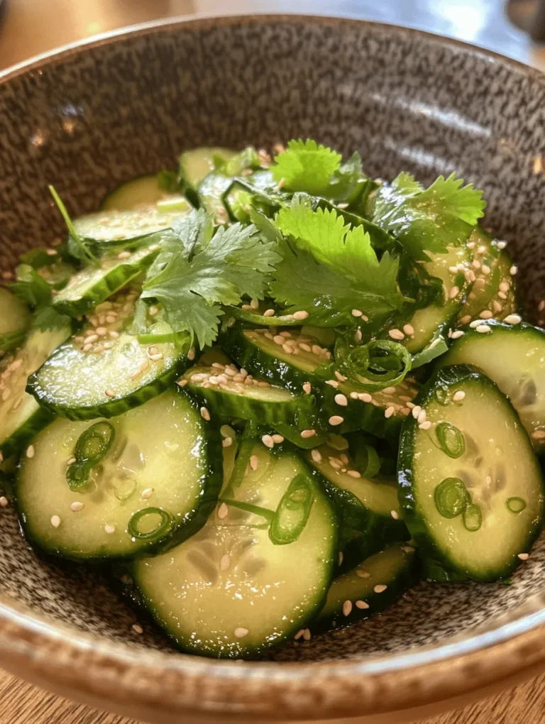 In the realm of Asian cuisine, fresh salads play a pivotal role, offering not only vibrant flavors but also a burst of color and nutrition. Salads are often the unsung heroes of a meal, providing a refreshing contrast to more substantial dishes. Among the myriad of options, the Crisp & Zesty Asian Cucumber Salad stands out as a quintessential side dish that embodies the essence of freshness and zestiness. This salad is perfect for warm weather or as a palate cleanser for richer main courses, making it a versatile addition to any dining table.