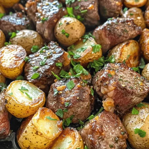 Are you looking for a quick yet satisfying meal that will impress your family and friends? Look no further than Sizzling Garlic Butter Steak Bites & Potatoes. This delightful dish combines tender, juicy steak bites with crispy, golden potatoes, all enveloped in a rich and aromatic garlic butter sauce. It’s the kind of meal that brings comfort and warmth, making it perfect for family dinners or casual gatherings.