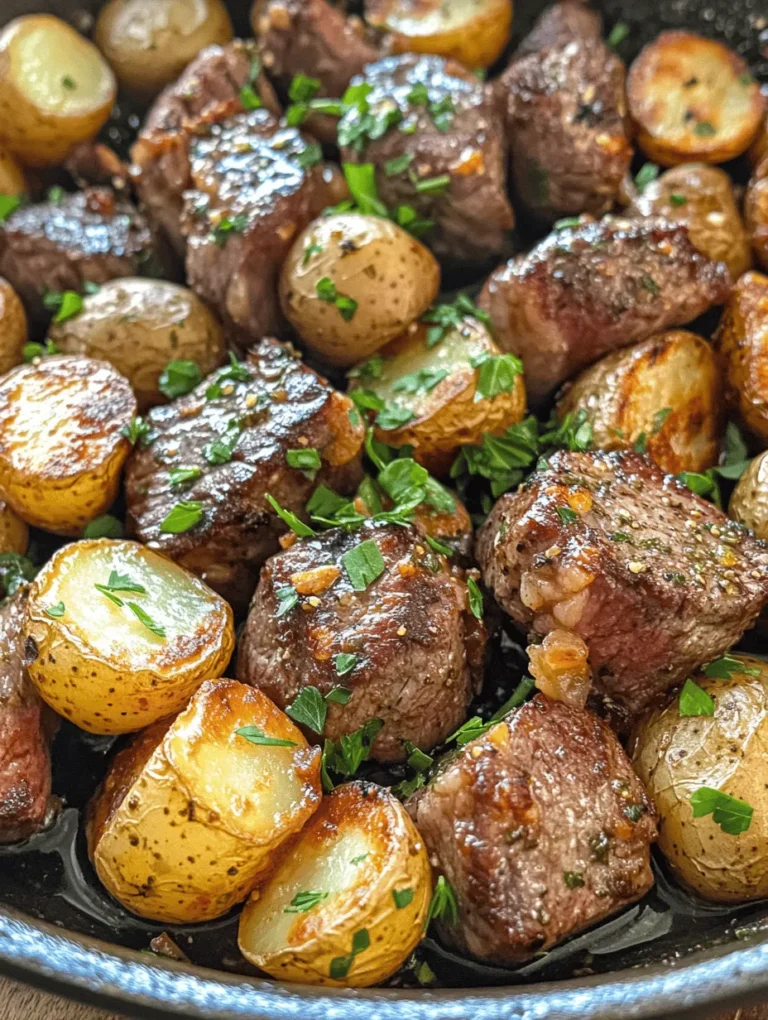 Are you looking for a quick yet satisfying meal that will impress your family and friends? Look no further than Sizzling Garlic Butter Steak Bites & Potatoes. This delightful dish combines tender, juicy steak bites with crispy, golden potatoes, all enveloped in a rich and aromatic garlic butter sauce. It’s the kind of meal that brings comfort and warmth, making it perfect for family dinners or casual gatherings.