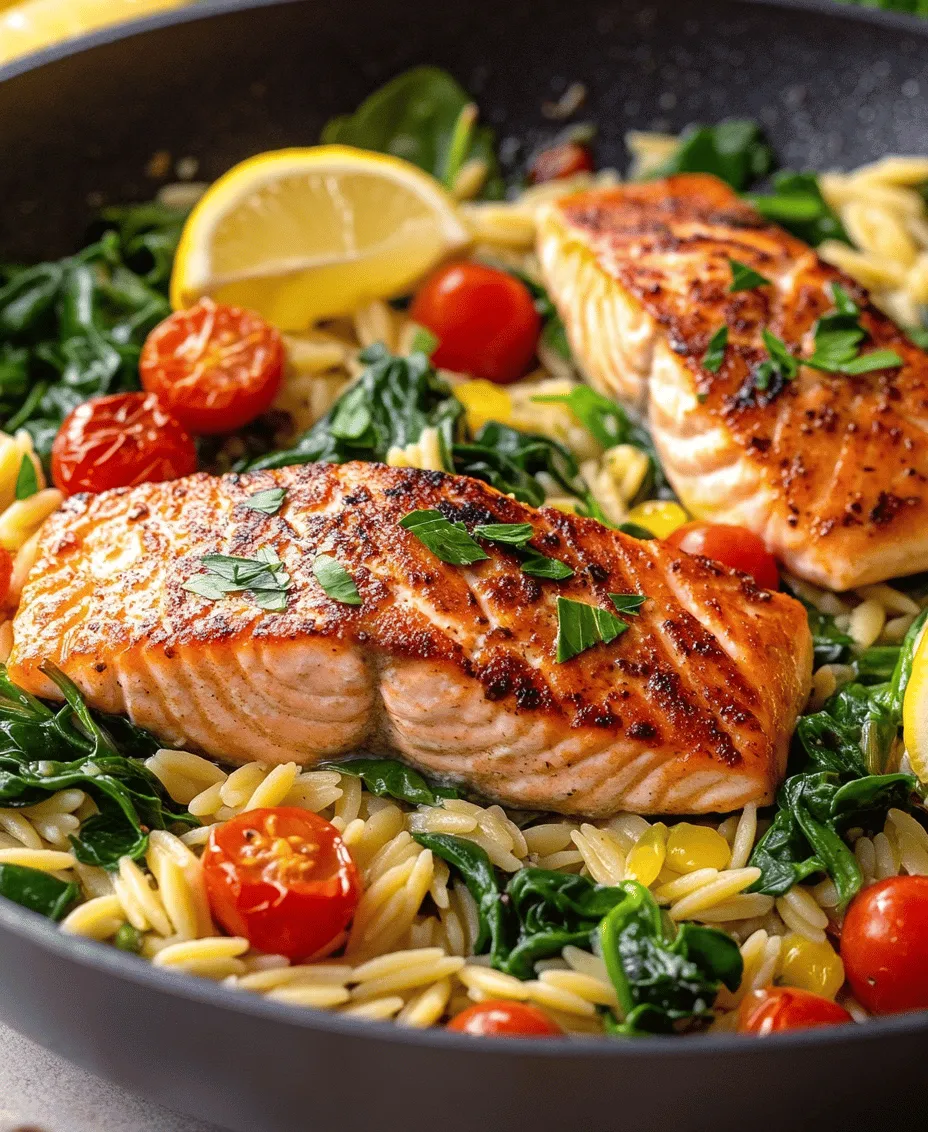 In recent years, one-skillet meals have surged in popularity among home cooks, and for good reason. They bring together convenience, flavor, and minimal cleanup, making them ideal for busy weeknights or leisurely weekends alike. One standout recipe that embodies these qualities is <strong>One Skillet Salmon with Lemon Orzo</strong>. This dish not only delivers a vibrant burst of flavors but also champions healthy eating, showcasing the natural richness of salmon paired beautifully with zesty lemon and delicate orzo.” /></p>
</p>
<h3>Importance of Stirring and Simmering for the Perfect Texture</h3>
</p>
<p>When preparing One Skillet Salmon with Lemon Orzo, attention to detail during the cooking process is crucial for achieving the ideal texture and flavor profile. Stirring the orzo frequently while it simmers allows the pasta to release its starch, creating a creamy, cohesive dish without the need for cream. This process not only enhances the mouthfeel but also ensures that the orzo absorbs the flavorful broth created by the salmon, lemon, and vegetables.</p>
</p>
<p>Allow the orzo to simmer gently; a rolling boil can lead to uneven cooking and potentially gummy pasta. By maintaining a gentle simmer, you’ll secure the perfect al dente texture that complements the tender, flaky salmon and vibrant vegetables. This careful approach to cooking is essential for balancing flavors and ensuring every component of your dish shines through.</p>
</p>
<h3>Incorporating Lemon and Vegetables</h3>
</p>
<p>Lemon is the star ingredient in this dish, providing brightness and a refreshing zing that cuts through the richness of the salmon. When juicing and zesting the lemon, be sure to incorporate both the zest and juice into the dish. The zest contains essential oils that add aromatic qualities, while the juice contributes acidity and tang.</p>
</p>
<p>As for vegetables, including fresh spinach and tomatoes adds not only flavor but also color and nutrition. Spinach wilts beautifully when sautéed and serves as a nutrient-dense leafy green, packed with vitamins A and K, iron, and antioxidants. Tomatoes, with their juicy sweetness, create a lovely contrast against the salmon and orzo, while also providing a dose of lycopene—a powerful antioxidant.</p>
</p>
<h3>How to Balance Flavors with Citrus and Fresh Produce</h3>
</p>
<p>Balancing flavors is an art, and in this recipe, the interplay between the citrus from the lemon and the freshness of the vegetables is key. To achieve this balance, consider the following:</p>
</p>
<p>1. <strong>Layering Flavors</strong>: Start with aromatics such as garlic and onion, which lay the foundation for your dish. Sautéing them until fragrant enhances the overall taste.</p>
<p>2. <strong>Adjusting Acidity</strong>: The amount of lemon juice can be adjusted based on your personal preference for tartness. Start with a smaller amount, taste, and gradually add more for a bright, citrusy punch.</p>
<p>3. <strong>Seasoning</strong>: A pinch of salt elevates the natural flavors of the salmon and vegetables, while freshly cracked black pepper adds a subtle heat that complements the dish.</p>
</p>
<h3>The Role of Spinach and Tomatoes in Adding Color and Nutrition</h3>
</p>
<p>In addition to their flavor contributions, spinach and tomatoes play a significant role in enhancing the visual appeal and nutritional profile of your dish. The rich green of the spinach and the vibrant red of the tomatoes provide a beautiful contrast that makes the dish inviting and appetizing.</p>
</p>
<p>From a health perspective, spinach is an excellent source of fiber, which aids digestion, and is low in calories, making it a perfect addition to any meal. Tomatoes add not only color but also a wealth of vitamins and minerals, including vitamin C, potassium, and folate. Together, these vegetables create a colorful, nutrient-rich dish that is as good for you as it is delicious.</p>
</p>
<h3>Combining and Serving</h3>
</p>
<p>Once the orzo has absorbed most of the liquid and reached the desired texture, it’s time to combine all the elements. Gently fold in the cooked salmon, allowing it to break apart slightly while still retaining its integrity. This ensures that every bite contains a bit of salmon, orzo, and vegetables.</p>
</p>
<h4>Best Practices for Layering Flavors in a Dish</h4>
</p>
<p>– <strong>Finish with Fresh Herbs</strong>: Adding fresh herbs such as parsley or dill at the end of cooking brightens the dish and adds a layer of complexity.</p>
<p>– <strong>Drizzle with Olive Oil</strong>: A final drizzle of high-quality olive oil right before serving enhances flavor and adds a luxurious finish.</p>
<p>– <strong>Serve Warm</strong>: This dish is best enjoyed warm, allowing the flavors to meld together beautifully.</p>
</p>
<h4>Presentation Tips for an Appealing Final Dish</h4>
</p>
<p>Presentation is key when serving One Skillet Salmon with Lemon Orzo. Here are some tips to elevate your plating:</p>
</p>
<p>1. <strong>Use a Shallow Bowl or Plate</strong>: This allows the ingredients to be displayed attractively without the dish feeling overcrowded.</p>
<p>2. <strong>Garnish</strong>: A sprinkle of freshly chopped herbs, a few lemon wedges, or a light dusting of Parmesan can add elegance.</p>
<p>3. <strong>Color Contrast</strong>: Ensure the vibrant colors of the spinach and tomatoes are visible. Arrange the salmon pieces on top of the orzo and vegetables for a striking visual effect.</p>
</p>
<h3>Nutritional Analysis</h3>
</p>
<p>Understanding the nutritional composition of One Skillet Salmon with Lemon Orzo can help you appreciate its health benefits:</p>
</p>
<p>– <strong>Calories and Macronutrients</strong>: Each serving contains approximately 400-450 calories, with a balanced distribution of macronutrients: about 30 grams of protein, 45 grams of carbohydrates, and 15 grams of healthy fats.</p>
<p>– <strong>Health Benefits of the Recipe’s Ingredients</strong>:</p>
<p>– <strong>Omega-3 Fatty Acids from Salmon</strong>: Salmon is a powerhouse of omega-3 fatty acids, which are essential for heart health, brain function, and reducing inflammation.</p>
<p>– <strong>Fiber and Vitamins from Spinach and Tomatoes</strong>: Spinach provides a wealth of dietary fiber, while tomatoes enhance your intake of vitamins A and C, vital for skin health and immune function.</p>
<p>– <strong>Balanced Carbohydrates from Orzo</strong>: As a whole grain, orzo provides a source of energy while maintaining a balance of fiber that supports digestive health.</p>
</p>
<h3>Flavor Variations and Substitutions</h3>
</p>
<p>To cater to different dietary needs or preferences, consider these flavor variations and substitutions:</p>
</p>
<p>– <strong>Gluten-Free Options</strong>: Substitute traditional orzo with gluten-free orzo or quinoa for a similar texture without gluten.</p>
<p>– <strong>Different Protein Options</strong>: If salmon isn’t your preference, consider substituting with chicken breast, shrimp, or tofu for a plant-based option. Adjust cooking times accordingly to ensure protein is cooked through.</p>
<p>– <strong>Flavor Enhancements</strong>: Experiment with adding herbs like thyme, oregano, or basil for additional depth. A pinch of red pepper flakes can also bring a touch of heat, enhancing the overall flavor profile.</p>
</p>
<h3>Ideal Pairings and Serving Suggestions</h3>
</p>
<p>To create a complete meal experience, consider these pairing suggestions:</p>
</p>
<p>– <strong>Recommended Sides</strong>: A light, citrusy salad with mixed greens, cucumbers, and a vinaigrette complements the flavors of the salmon and orzo beautifully. Alternatively, roasted asparagus or broccoli can add a nutritious crunch.</p>
<p>– <strong>Wine Pairings</strong>: A crisp, chilled white wine like Sauvignon Blanc or a light-bodied Pinot Grigio can elevate your dining experience, enhancing the citrus notes in the dish.</p>
<p>– <strong>Serving Ideas</strong>: For special occasions, serve the dish in elegant bowls with a garnish of fresh herbs and lemon zest. For a casual weeknight dinner, keep it simple by serving directly from the skillet for a rustic presentation.</p>
</p>
<h3>Conclusion</h3>
</p>
<p>One Skillet Salmon with Lemon Orzo is a testament to the idea that healthy meals can be both simple and delicious. This dish brings together the richness of salmon, the zestiness of lemon, and the heartiness of orzo, creating a satisfying meal that can be on your table in under 30 minutes.</p>
</p>
<p>With its array of health benefits and ease of preparation, this recipe encourages home cooks to embrace the joys of crafting quick, nutritious meals. Whether you’re serving it for a special occasion or enjoying it on a busy weeknight, the vibrant flavors and textures of this dish are sure to impress. So go ahead, gather your ingredients, and relish the experience of cooking and sharing this delightful meal.</p>
<div id=