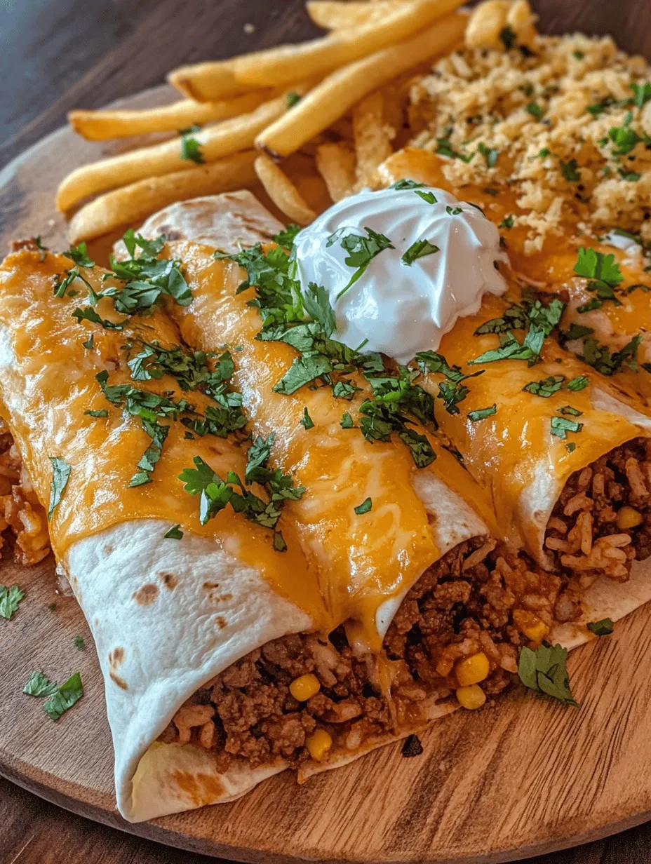 Welcome to your new favorite recipe: Cheesy Beef Burritos with Crispy Fries! This delightful dish is a harmonious blend of flavors and textures that brings comfort food to a whole new level. Imagine succulent ground beef seasoned to perfection, enveloped in a warm tortilla, and complemented by the satisfying crunch of crispy fries. Whether you're hosting a family dinner, planning a gathering with friends, or prepping meals for the week, this recipe is versatile enough to fit any occasion.