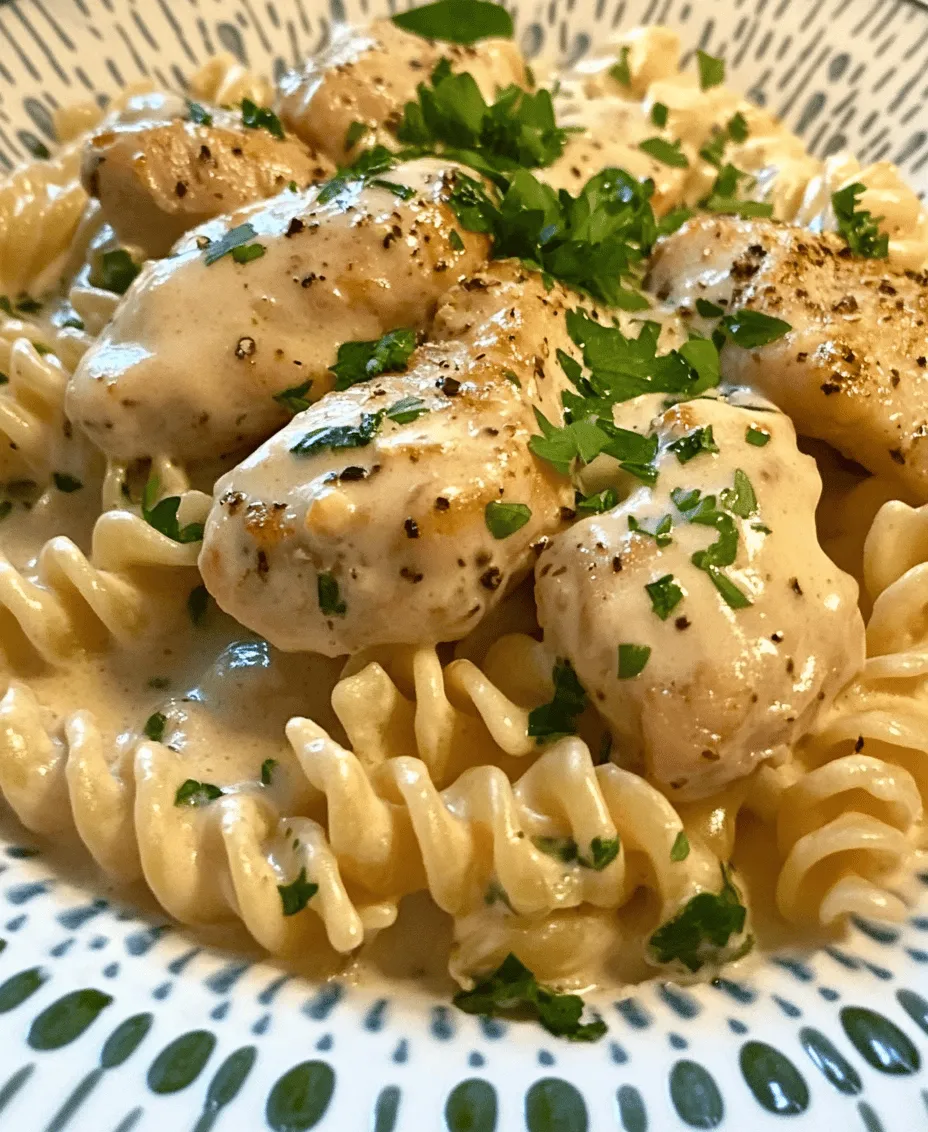 When it comes to comfort food, few dishes can rival the heartwarming allure of creamy pasta. One standout recipe that has captured the hearts (and appetites) of many is <strong>Creamy Garlic Butter Chicken & Rotini in Parmesan Sauce</strong>. This dish combines tender chicken, al dente rotini pasta, and a rich, velvety sauce that brings together the bold flavors of garlic, butter, and Parmesan cheese.” /></p>
</p>
<h3>Importance of Salting the Water</h3>
</p>
<p>When cooking pasta, one of the most crucial steps is salting the water. This not only enhances the flavor of the pasta itself but also helps to infuse the dish with a savory depth right from the start. The general rule of thumb is to add about 1 tablespoon of salt per 4-6 quarts of water. This ensures that the pasta absorbs the salt as it cooks, ultimately contributing to the overall taste of the Creamy Garlic Butter Chicken & Rotini in Parmesan Sauce. Remember, the water should taste a bit like the sea; this will ensure your pasta is seasoned perfectly.</p>
</p>
<h3>How to Achieve Al Dente Texture</h3>
</p>
<p>Achieving the perfect al dente texture is essential for any pasta dish, especially one like this where the pasta will be combined with a rich sauce. Al dente means “to the tooth” in Italian, referring to pasta that is cooked just enough to retain a slight firmness when bitten into. To achieve this, follow the cooking times mentioned on the pasta package but start testing it a minute or two before the recommended time. For rotini, this typically ranges from 8 to 10 minutes. Remember to taste the pasta; it should have a slight bite but not be hard in the center. Once cooked, reserve a cup of pasta water before draining, as this starchy liquid will be essential for creating the creamy sauce.</p>
</p>
<h3>Cooking the Chicken: Tips for Achieving Golden-Brown Perfection</h3>
</p>
<p>Cooking the chicken to a golden-brown perfection not only enhances its flavor through caramelization but also adds a beautiful visual element to your dish. Start by using chicken thighs or breasts, ensuring that they are patted dry with paper towels. This step is critical; excess moisture on the chicken can cause steaming instead of browning. Season the chicken generously with salt and pepper. Heat a large skillet over medium-high heat and add a couple of tablespoons of olive oil or butter. Once the oil is shimmering, carefully add the chicken pieces, being sure not to overcrowd the pan. Cook the chicken for about 5-7 minutes on each side, without moving them around too much. This undisturbed cooking allows for a nice sear to develop. Use a meat thermometer to ensure that the chicken reaches an internal temperature of 165°F (75°C) for safe consumption.</p>
</p>
<h3>Sautéing Garlic: The Significance of Careful Cooking to Avoid Burning</h3>
</p>
<p>Garlic is a star ingredient in this recipe, but it can quickly turn from fragrant to burnt if not watched closely. To achieve the perfect sautéed garlic, add it to the skillet after the chicken has been removed and allowed to rest. Ensure that the skillet is still hot but reduce the heat to medium-low. Add minced garlic to the residual fat in the pan and stir continuously for about 30 seconds. The goal is to release its fragrant oils without allowing it to brown too much, which can introduce a bitter taste. Once the garlic is fragrant, you can proceed to add in your cream and other sauce ingredients.</p>
</p>
<h3>Creating the Creamy Sauce: Balancing Creaminess and Thickness with Pasta Water</h3>
</p>
<p>The creamy sauce is where the magic happens in this dish. After sautéing the garlic, it’s time to add heavy cream to the skillet. Start by pouring in about a cup of heavy cream, stirring continuously to incorporate the garlic. The reserved pasta water is key here; it contains starch that helps to thicken the sauce while also ensuring it adheres nicely to the pasta. Start by adding a small amount of pasta water—about ¼ cup—and continue to stir. You can add more as needed until the sauce reaches your desired consistency. The goal is a luxurious, creamy sauce that clings to the rotini without being overly thick or runny.</p>
</p>
<h3>Importance of Constant Stirring for Smooth Sauce</h3>
</p>
<p>Constant stirring is crucial when making a creamy sauce. This technique ensures that the cream does not curdle and that the garlic is evenly distributed throughout the sauce. It also promotes a smoother texture, preventing any clumps from forming. As you stir, you’ll notice the sauce start to thicken and become velvety. If you find the sauce is too thick, don’t hesitate to add more pasta water gradually until you achieve the perfect consistency.</p>
</p>
<h3>Combining All Ingredients: Ensuring Even Distribution of Flavors</h3>
</p>
<p>Once your sauce is ready, it’s time to combine all the elements for a harmonious dish. Add the cooked rotini directly into the skillet with the sauce, along with the cooked chicken, which should be sliced into bite-sized pieces. Gently toss everything together, ensuring that each piece of pasta and chicken is coated in the creamy sauce. For an added layer of flavor, consider stirring in a generous handful of freshly grated Parmesan cheese at this stage. This will not only enhance the creaminess of the sauce but also impart a rich umami flavor, tying all the components of the dish together.</p>
</p>
<h3>Final Seasoning Adjustments for Enhanced Taste</h3>
</p>
<p>Before serving, it’s important to taste your dish and make any necessary seasoning adjustments. You may find that a little more salt or pepper enhances the overall flavor profile. If you desire a touch of brightness, consider adding a squeeze of fresh lemon juice or a sprinkle of lemon zest, which can cut through the richness of the sauce beautifully. Fresh herbs, like chopped parsley or basil, can also be stirred in at this stage for a pop of color and freshness.</p>
</p>
<h3>Nutritional Information</h3>
</p>
<p>This Creamy Garlic Butter Chicken & Rotini in Parmesan Sauce is not only delicious but can also be quite balanced when prepared mindfully. Here’s a breakdown of the nutritional information per serving:</p>
</p>
<p>– <strong>Calories</strong>: Approximately 600-700 kcal</p>
<p>– <strong>Protein</strong>: 35-40g</p>
<p>– <strong>Fat</strong>: 30-35g</p>
<p>– <strong>Carbohydrates</strong>: 50-55g</p>
</p>
<h4>Health Benefits of the Ingredients Used</h4>
</p>
<p>1. <strong>Chicken</strong>: A great source of lean protein, which is essential for muscle building and repair.</p>
<p>2. <strong>Garlic</strong>: Known for its immune-boosting properties and potential cardiovascular benefits.</p>
<p>3. <strong>Olive Oil</strong>: Rich in healthy fats and antioxidants, good for heart health.</p>
<p>4. <strong>Parmesan Cheese</strong>: Provides calcium and protein, contributing to bone health.</p>
</p>
<h4>Tips on How to Make the Dish Healthier or More Indulgent</h4>
</p>
<p>To make this dish healthier, consider the following adjustments:</p>
<p>– Substitute heavy cream with half-and-half or a plant-based cream for a lighter option.</p>
<p>– Use whole grain or legume-based rotini for added fiber and protein.</p>
<p>– Increase the vegetable content by adding spinach, cherry tomatoes, or broccoli.</p>
</p>
<p>For a more indulgent version, you could add more cheese, such as mozzarella or add a dash of white wine to the sauce for an extra flavor boost.</p>
</p>
<h3>Serving Suggestions</h3>
</p>
<p>To elevate your dining experience, consider these serving suggestions:</p>
<p>– <strong>Side Dishes</strong>: Pair this creamy pasta with a fresh mixed greens salad dressed in a light vinaigrette to balance the richness of the dish. Garlic bread or a warm baguette can also complement the meal beautifully.</p>
</p>
<p>– <strong>Wine Pairings</strong>: A crisp white wine, such as a Sauvignon Blanc or a light Chardonnay, pairs well with the creamy flavors of the dish. Alternatively, a light-bodied red, like Pinot Noir, can also enhance the overall experience.</p>
</p>
<p>– <strong>Presentation Tips</strong>: Serve the pasta in shallow bowls for an elegant touch. Garnish with extra Parmesan cheese, freshly cracked black pepper, and a sprinkle of chopped parsley for a pop of color.</p>
</p>
<h3>Variations and Customizations</h3>
</p>
<p>This recipe is versatile and can be easily customized to suit your preferences:</p>
<p>– <strong>Ingredient Substitutions</strong>: If you prefer seafood, shrimp can be a delightful substitute for chicken. Alternatively, tofu or tempeh can be used for a vegetarian option.</p>
</p>
<p>– <strong>Vegetarian Option</strong>: To make the dish vegetarian, simply omit the chicken and consider adding hearty vegetables like mushrooms, zucchini, or bell peppers, sautéed until tender.</p>
</p>
<p>– <strong>Extra Vegetables or Spices</strong>: For additional flavor profiles, consider adding spices like crushed red pepper flakes for heat or a mix of Italian herbs. You can also toss in seasonal vegetables or sautéed greens for a nutritional boost.</p>
</p>
<h3>Conclusion</h3>
</p>
<p>The Creamy Garlic Butter Chicken & Rotini in Parmesan Sauce is a comforting and flavorful dish that is sure to please everyone at the table. Its creamy texture, combined with the savory notes of garlic and chicken, creates a satisfying meal perfect for weeknight dinners or gatherings with friends and family. With easy-to-follow steps and the flexibility to customize to your taste, this recipe encourages culinary creativity. Don’t hesitate to experiment with ingredients and make it your own; who knows, this could become your new favorite go-to dish! Enjoy the rich flavors and the joy of cooking this delightful meal, bringing everyone together around the dinner table.</p>
<div id=