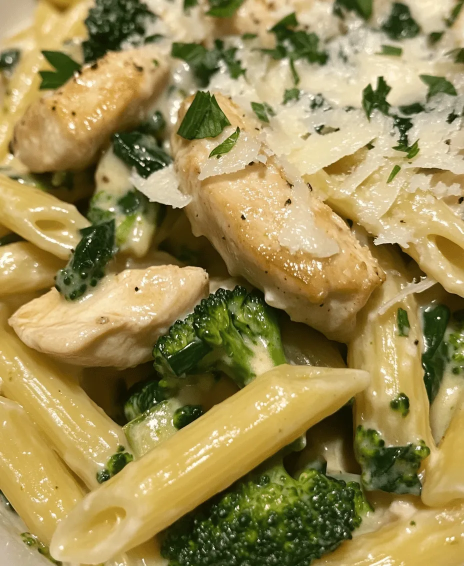 When it comes to comfort food, few dishes can rival the warm, creamy embrace of a well-prepared pasta dish. Enter <strong>Creamy Broccoli and Chicken Penne</strong>—a delectable recipe that combines the richness of a creamy sauce with the heartiness of tender chicken and the freshness of vibrant broccoli. This dish is more than just a meal; it’s an experience that brings together family and friends around the dinner table.” /></p>
</p>
<h3>Creating the Creamy Sauce</h3>
</p>
<p>The cornerstone of the Creamy Broccoli and Chicken Penne lies in its luscious sauce, which transforms ordinary pasta into a gourmet experience. To achieve the perfect creamy texture, it’s essential to incorporate the cheese gradually. Begin by heating your cream over medium heat in a large skillet, allowing it to warm without boiling. Once warmed, reduce the heat to low and slowly add shredded cheese—preferably a blend of Parmesan and mozzarella for optimal creaminess and flavor. Stir continuously to ensure the cheese melts evenly and integrates smoothly into the sauce. This gradual incorporation prevents clumping and ensures a velvety consistency that envelopes the pasta and chicken beautifully.</p>
</p>
<p>As you stir, be mindful of the seasoning. A pinch of salt, cracked black pepper, and a hint of garlic powder can elevate the sauce’s flavor profile. Taste as you go to ensure that the seasoning complements the cheese without overpowering it. Once your sauce is creamy and silky, it’s time to combine it with the rest of the ingredients.</p>
</p>
<h3>Combining Ingredients</h3>
</p>
<p>Once the creamy sauce is ready, the next step is to bring all the components together. Start by adding the cooked penne pasta directly into the skillet with the sauce. This method allows the pasta to absorb some of the sauce’s flavors. Gently toss the pasta in the sauce using tongs or a large spoon to ensure each piece is evenly coated. The goal is to achieve a harmonious blend of flavors, where the creamy sauce clings to the chicken and broccoli as well.</p>
</p>
<p>Next, fold in the cooked chicken and steamed broccoli. Take care to combine all the ingredients gently but thoroughly, ensuring that every bite is bursting with flavor. This step is crucial as it allows the sauce to coat each ingredient evenly, enhancing the overall taste of the dish. If the mixture seems too thick, a splash of pasta water can help loosen it up and create a smoother consistency.</p>
</p>
<h3>Serving Suggestions</h3>
</p>
<p>Presentation can elevate any dish from simple to spectacular. For a restaurant-style experience at home, consider the following serving suggestions:</p>
</p>
<p>1. <strong>Plating</strong>: Serve the Creamy Broccoli and Chicken Penne in a wide, shallow bowl. This shape not only creates an appealing presentation but also allows for easy twirling of pasta.</p>
</p>
<p>2. <strong>Garnishes</strong>: Top the dish with freshly grated Parmesan cheese and a sprinkle of chopped parsley for a burst of color and flavor. A light drizzle of olive oil can also add a touch of elegance.</p>
</p>
<p>3. <strong>Accompaniments</strong>: Enhance the meal with a side of garlic bread or a crisp green salad dressed with a light vinaigrette. These sides complement the richness of the pasta, balancing the meal.</p>
</p>
<p>4. <strong>Wine Pairing</strong>: If you’re looking to impress, consider pairing your dish with a glass of Chardonnay or Pinot Grigio. The acidity of these wines pairs beautifully with the creamy sauce and rich flavors of the dish.</p>
</p>
<h3>Flavor Profiles and Variations</h3>
</p>
<p>The Creamy Broccoli and Chicken Penne boasts a rich flavor profile that beautifully balances creamy, savory, and slightly nutty notes. Each ingredient contributes to a symphony of tastes, making each bite satisfying and comforting. However, the beauty of this recipe lies in its versatility. Here are some suggestions for variations to keep your meals exciting:</p>
</p>
<p>– <strong>Vegetable Substitutions</strong>: Feel free to mix in or substitute other vegetables. Spinach, bell peppers, or even zucchini can add color and nutrition to the dish. Sauté these vegetables lightly before adding them to the pasta to enhance their flavors.</p>
</p>
<p>– <strong>Different Pasta Shapes</strong>: While penne is a popular choice, experimenting with other pasta shapes can introduce new textures. Consider using fusilli, farfalle, or even whole wheat pasta for a heartier option.</p>
</p>
<p>– <strong>Protein Options</strong>: If you’re looking for a change in protein, shrimp or tofu can be excellent alternatives. Shrimp cooks quickly and adds a delightful seafood flavor, while tofu provides a vegetarian option that absorbs the sauce’s richness beautifully.</p>
</p>
<p>– <strong>Spice Level Adjustments</strong>: To add some heat, consider incorporating red pepper flakes or a dash of cayenne pepper. Alternatively, fresh herbs such as basil or thyme can infuse the dish with a fragrant aroma and taste.</p>
</p>
<h3>Nutritional Analysis</h3>
</p>
<p>This Creamy Broccoli and Chicken Penne is not only a delicious meal but also offers a variety of nutritional benefits. Understanding these can help you appreciate the dish even more:</p>
</p>
<p>– <strong>High Protein Content</strong>: The chicken in the recipe provides a substantial amount of protein, essential for muscle repair and overall body function. A serving of this dish can offer roughly 30 grams of protein, making it a satisfying choice, especially for active individuals.</p>
</p>
<p>– <strong>Nutritional Value of Broccoli</strong>: Broccoli is a powerhouse of vitamins and minerals. It is rich in Vitamin C, K, and A, and offers significant fiber, which aids in digestion and promotes a feeling of fullness. Adding broccoli to your meal not only enhances the flavor but also boosts the nutritional profile.</p>
</p>
<p>– <strong>Caloric Breakdown</strong>: A standard serving of Creamy Broccoli and Chicken Penne contains around 500-600 calories, depending on portion size and specific ingredients used. For those looking to reduce calories, consider using low-fat cream, reduced-fat cheese, or adding more vegetables to decrease the overall caloric density while maintaining a satisfying meal.</p>
</p>
<p>– <strong>Balanced Diet</strong>: This dish can fit seamlessly into a balanced diet when enjoyed in moderation. By pairing it with a side salad or steamed vegetables, you can create a well-rounded meal that satisfies both your taste buds and nutritional goals.</p>
</p>
<h3>Conclusion</h3>
</p>
<p>The Creamy Broccoli and Chicken Penne is a delightful dish that combines comfort and elegance, making it ideal for any occasion—whether it’s a weeknight dinner or a special gathering. Its rich, creamy sauce and vibrant ingredients create a satisfying meal that appeals to the whole family.</p>
</p>
<p>As you prepare this dish, don’t hesitate to experiment with different ingredients and variations to make it uniquely yours. The balance of flavors and textures allows for endless possibilities, ensuring that your culinary adventure is as enjoyable as the meal itself. We hope you embrace the versatility of this recipe and find joy in every bite!</p>
<div id=