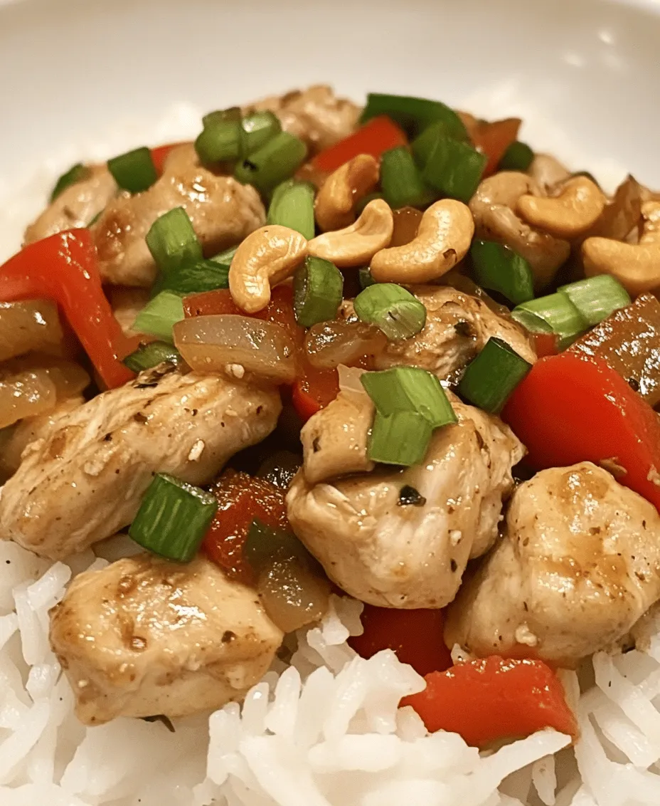 In today's fast-paced world, takeout food has become a go-to solution for busy individuals and families. The allure of flavorful dishes delivered right to your door is undeniable, but there’s a growing trend toward homemade meals that not only rival takeout in taste but also offer better nutrition. Enter the <strong>Better-Than-Takeout Cashew Chicken</strong>—a delightful dish that combines the rich flavors of traditional Chinese cuisine with the benefits of wholesome, fresh ingredients.” /></p>
</p>
<h3>Stir-Frying Techniques</h3>
</p>
<p>Stir-frying is an essential technique in Asian cuisine, particularly for dishes like Better-Than-Takeout Cashew Chicken. Achieving the perfect texture is crucial, and this is primarily accomplished through high heat. When stir-frying, the goal is to cook your ingredients quickly while maintaining their vibrant colors and crisp textures. High heat ensures that you sear the chicken and vegetables properly, locking in flavors and moisture.</p>
</p>
<p><strong>Recommended Cookware: Skillet vs. Wok</strong></p>
</p>
<p>When it comes to cookware for stir-frying, both a skillet and a wok can work, but each has its advantages. A wok, with its deep, rounded shape, allows for even heat distribution and provides ample space for tossing ingredients without them spilling out. However, if you don’t have a wok, a large, heavy skillet can also do the job effectively. The key is to ensure your cookware can withstand high temperatures and has a non-stick surface for easy cooking and cleanup.</p>
</p>
<p><strong>Step-by-Step Process of Stir-Frying Chicken</strong></p>
</p>
<p>1. <strong>Heat the Pan</strong>: Start by heating your skillet or wok over medium-high heat until it’s hot. You can test this by flicking a few drops of water into the pan; if they sizzle and evaporate immediately, you’re ready to go.</p>
</p>
<p>2. <strong>Add Oil</strong>: Pour in a tablespoon of oil with a high smoke point, like vegetable or canola oil. Swirl it around to coat the pan.</p>
</p>
<p>3. <strong>Cook the Chicken</strong>: Add your marinated chicken to the pan in a single layer. Avoid overcrowding the pan, as this can lead to steaming rather than frying. Let the chicken cook undisturbed for about 2-3 minutes before stirring. This will allow it to develop a beautiful golden-brown crust.</p>
</p>
<p>4. <strong>Stir-Fry</strong>: Once browned, use a spatula to stir the chicken, ensuring even cooking. Cook for an additional 2-3 minutes until it’s cooked through (the internal temperature should reach 165°F or 74°C).</p>
</p>
<p>5. <strong>Remove and Set Aside</strong>: Once the chicken is cooked, remove it from the pan and set it aside. This will allow you to focus on the vegetables next.</p>
</p>
<h3>Sautéing the Vegetables</h3>
</p>
<p>Vegetables play a crucial role in your Better-Than-Takeout Cashew Chicken, providing essential nutrients and a satisfying crunch. Incorporating a variety of colorful vegetables not only enhances the dish’s visual appeal but also boosts its health benefits.</p>
</p>
<p><strong>Recommended Vegetable Combinations</strong></p>
</p>
<p>For this recipe, consider using bell peppers, broccoli, carrots, and snap peas. Each of these vegetables offers unique flavors and textures:</p>
</p>
<p>– <strong>Bell Peppers</strong>: Sweet and crunchy, they add a pop of color and vitamin C.</p>
<p>– <strong>Broccoli</strong>: Packed with fiber and vitamins, it maintains a nice crunch when sautéed properly.</p>
<p>– <strong>Carrots</strong>: Their natural sweetness balances the savory flavors of the dish while adding vibrant color.</p>
<p>– <strong>Snap Peas</strong>: These contribute a fresh, crisp texture and are rich in vitamins A and C.</p>
</p>
<p><strong>Techniques for Sautéing to Retain Color and Texture</strong></p>
</p>
<p>1. <strong>Heat the Pan</strong>: Just like with the chicken, begin by heating your skillet or wok over medium-high heat.</p>
</p>
<p>2. <strong>Add Oil</strong>: Drizzle in another tablespoon of oil, ensuring it’s evenly heated.</p>
</p>
<p>3. <strong>Sauté the Vegetables</strong>: Add the vegetables in quick succession, starting with the ones that take longer to cook, such as carrots and broccoli. Sauté for about 1-2 minutes before adding the quicker-cooking vegetables like bell peppers and snap peas.</p>
</p>
<p>4. <strong>Maintain Crispness</strong>: Stir-fry the vegetables for just 3-5 minutes until they are tender-crisp. Avoid overcooking, as you want to retain their vibrant colors and nutrients.</p>
</p>
<h3>Combining Flavors</h3>
</p>
<p>Combining the cooked chicken, cashews, and sautéed vegetables at the right time is crucial for achieving a harmonious blend of flavors. Start by returning the cooked chicken to the pan with the vegetables.</p>
</p>
<p><strong>Timing and Techniques for Combining Ingredients</strong></p>
</p>
<p>1. <strong>Reintroduce the Chicken</strong>: Once the vegetables are sautéed to your liking, add the cooked chicken back into the pan.</p>
</p>
<p>2. <strong>Add Cashews</strong>: Toss in your roasted cashews, allowing them to warm through and infuse their nutty flavor into the dish.</p>
</p>
<p>3. <strong>Incorporate Sauce</strong>: Pour your prepared sauce mixture over the chicken and vegetables. Stir everything together, ensuring an even coating. Cook for an additional 1-2 minutes to allow the sauce to thicken slightly and cling to the ingredients.</p>
</p>
<p><strong>Tips for Achieving the Right Balance of Flavors</strong></p>
</p>
<p>– <strong>Taste as You Go</strong>: Adjust seasonings by tasting the dish as you combine the ingredients. If it needs more tang, add a splash of soy sauce or a sprinkle of lime juice. For more heat, incorporate red pepper flakes gradually, remembering that a little goes a long way.</p>
</p>
<h3>Serving Suggestions</h3>
</p>
<p>To elevate your Better-Than-Takeout Cashew Chicken experience, consider the following serving suggestions that enhance both flavor and presentation.</p>
</p>
<p><strong>Ideal Accompaniments</strong></p>
</p>
<p>– <strong>Rice</strong>: Serve your cashew chicken over a bed of jasmine rice or brown rice for a wholesome meal. The rice absorbs the savory sauce beautifully.</p>
<p>– <strong>Noodles</strong>: Alternatively, serve it over cooked rice noodles or soba noodles for a delightful twist.</p>
<p>– <strong>Garnishes</strong>: Freshly chopped green onions, sesame seeds, or cilantro can add a burst of freshness and visual appeal.</p>
</p>
<p><strong>Presentation Tips for Aesthetic Appeal</strong></p>
</p>
<p>– <strong>Layering</strong>: When plating, layer the rice or noodles first, followed by a generous helping of the cashew chicken and vegetables on top.</p>
<p>– <strong>Color Contrast</strong>: Use contrasting colors to make the dish more visually appealing. For instance, the vibrant greens of the vegetables against the golden-brown chicken creates a feast for the eyes.</p>
</p>
<p><strong>Variations to Consider</strong></p>
</p>
<p>– <strong>Additional Vegetables</strong>: Feel free to experiment with other vegetables like zucchini, mushrooms, or baby corn for added texture and flavor.</p>
<p>– <strong>Protein Options</strong>: For a different protein twist, consider using shrimp or tofu instead of chicken for a vegetarian option.</p>
</p>
<h3>Nutritional Information</h3>
</p>
<p>Understanding the nutritional aspects of your homemade Better-Than-Takeout Cashew Chicken can help you appreciate its benefits compared to traditional takeout options.</p>
</p>
<p><strong>Breakdown of Calories and Nutritional Values Per Serving</strong></p>
</p>
<p>– <strong>Calories</strong>: Approximately 300-400 calories per serving, depending on the portion size and added ingredients.</p>
<p>– <strong>Proteins</strong>: Around 25-30 grams of protein from the chicken and cashews.</p>
<p>– <strong>Fats</strong>: Healthy fats primarily from cashews and cooking oil, roughly 15-20 grams.</p>
<p>– <strong>Carbohydrates</strong>: Approximately 30-40 grams, mainly from the vegetables and rice.</p>
</p>
<p><strong>Comparison to Typical Takeout Cashew Chicken</strong></p>
</p>
<p>Typical takeout cashew chicken can contain upwards of 700 calories per serving, often loaded with excessive sodium and preservatives. By preparing it at home, you control the ingredients, ensuring a fresher, healthier dish.</p>
</p>
<p><strong>Dietary Considerations</strong></p>
</p>
<p>This recipe can be easily modified to cater to various dietary needs. It can be made gluten-free by opting for gluten-free soy sauce and is low in sodium by adjusting the amount of sauce used.</p>
</p>
<h3>Conclusion</h3>
</p>
<p>The Better-Than-Takeout Cashew Chicken recipe not only offers a quick and easy solution for busy weeknight dinners but also stands as a healthier alternative to takeout. With its vibrant colors, crunchy vegetables, and rich flavors, this dish is sure to satisfy your cravings while providing nutritional benefits.</p>
</p>
<p>We encourage you to try making this delicious recipe at home. The process of cooking not only brings joy and satisfaction but also allows you to enjoy a meal that’s crafted to your taste. Home-cooked meals embody the joy of culinary exploration, and with this cashew chicken recipe, you can experience the delightful fusion of flavors right in your kitchen. Enjoy the process, and savor every bite of your homemade creation!</p>
<div id=