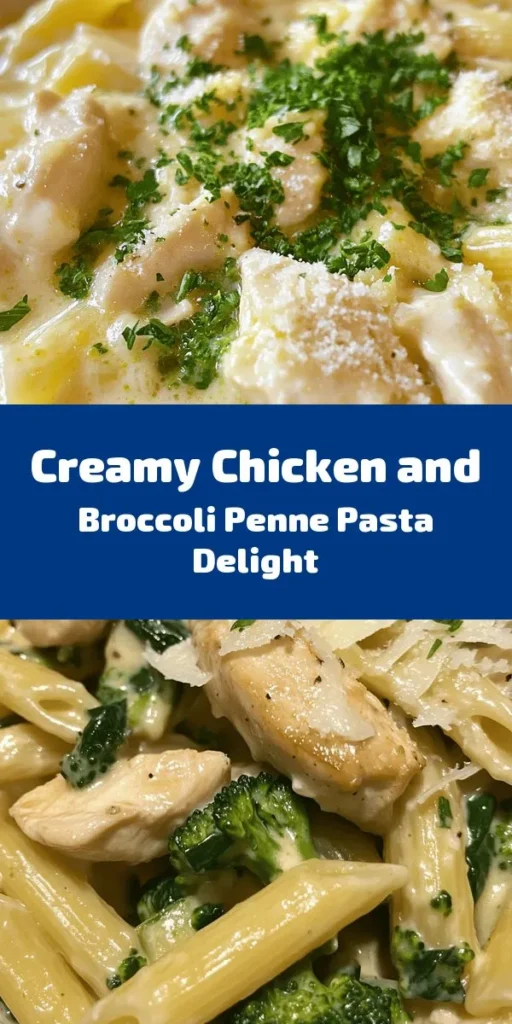 Looking for a delicious and hearty meal? Try this creamy broccoli and chicken penne! This recipe is quick and easy, taking only 30 minutes from start to finish. Cook penne pasta and broccoli, sauté tender chicken with garlic, and mix everything in a rich creamy sauce with Parmesan cheese. Perfect for a weeknight dinner, this dish is sure to please the whole family. Don’t forget to garnish with fresh parsley for a burst of color!