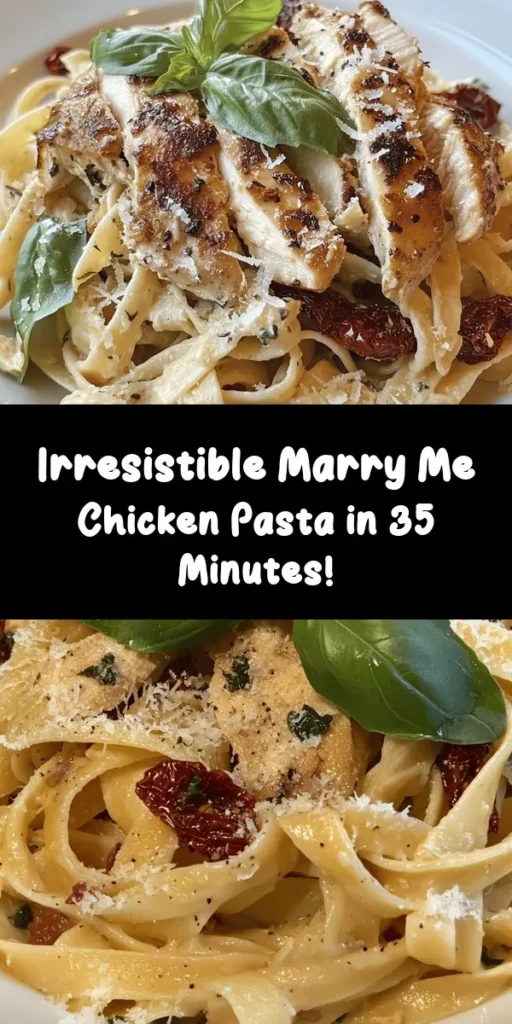 Indulge in a romantic dinner with this Marry Me Chicken Pasta Recipe! Tender chicken breasts, sun-dried tomatoes, and a rich, creamy Parmesan sauce come together with your favorite pasta for a dish that's sure to impress. Perfect for date night or a special occasion, this meal can be prepared in just 35 minutes. Serve it with fresh basil for a pop of color and flavor. Make your evening memorable with this delightful recipe!