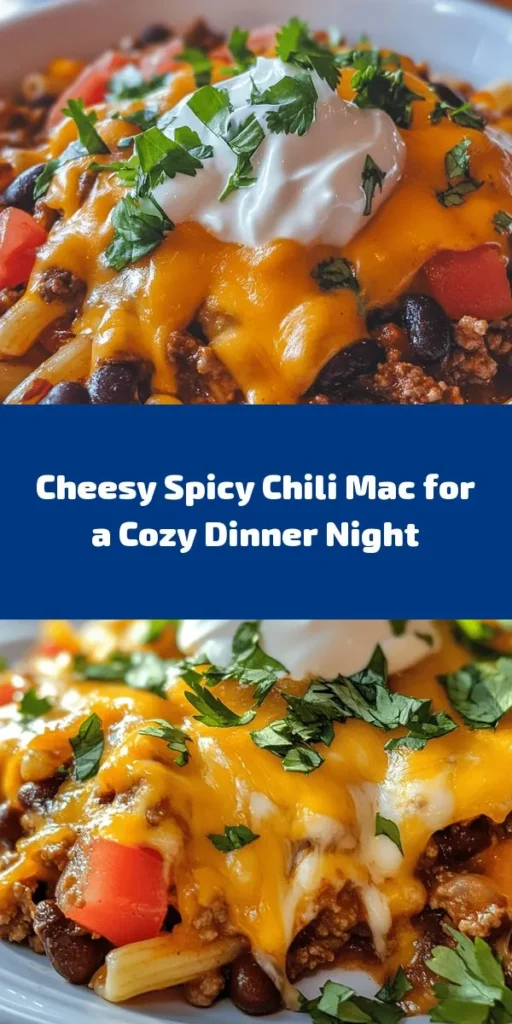 Get ready for a flavor-packed dinner with this Spicy Chili Mac Delight! This comforting dish combines elbow macaroni, ground beef (or turkey), and a medley of beans for a hearty meal everyone will love. Seasoned with chili powder, cumin, and smoked paprika, it's a deliciously spicy treat topped with melty cheddar cheese. Quick and easy to make in just 30 minutes, it’s perfect for busy weeknights. Don’t forget to garnish with fresh cilantro and a dollop of sour cream for extra richness!