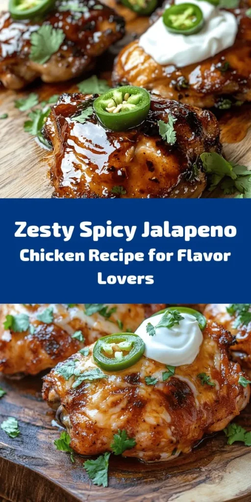 Spice up your dinner with this delicious Spicy Jalapeno Chicken! Made with tender chicken thighs marinated in a zesty mix of jalapenos, garlic, and spices, it’s grilled to perfection and can be topped with creamy pepper jack cheese. Great for tacos, rice, or salads, this flavorful dish is sure to impress. Quick to prepare and packed with flavor, it's perfect for any weeknight meal. Get ready to enjoy a burst of bold flavors!
