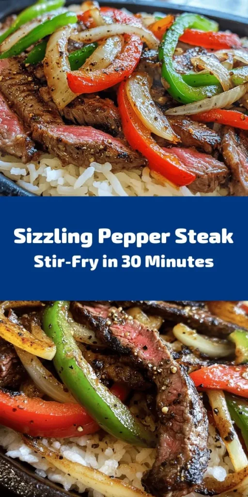 Spice up your dinner with this mouthwatering Sizzling Pepper Steak with Onions! This quick and easy recipe features tender flank steak marinated in savory sauces, stir-fried with vibrant bell peppers and aromatic garlic and ginger. Ready in just 30 minutes, it's perfect for busy weeknights. Serve it hot over fluffy jasmine rice for a delicious and colorful meal that the whole family will love. Easy to make, bursting with flavor, and absolutely satisfying!