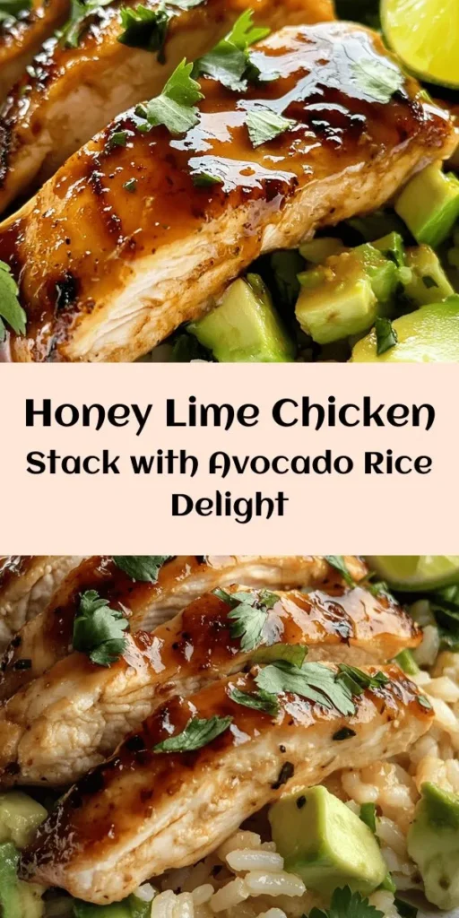 Savor the delicious flavors of Honey Lime Chicken & Avocado Rice Stack! This vibrant dish features marinated chicken grilled to perfection, served over a creamy avocado rice with fresh cilantro. It's easy to prepare and perfect for a weeknight dinner or a gathering with friends. Enjoy a refreshing combination of sweet honey, zesty lime, and creamy avocado in every bite. Try this colorful stack for a delightful meal that's packed with flavor!