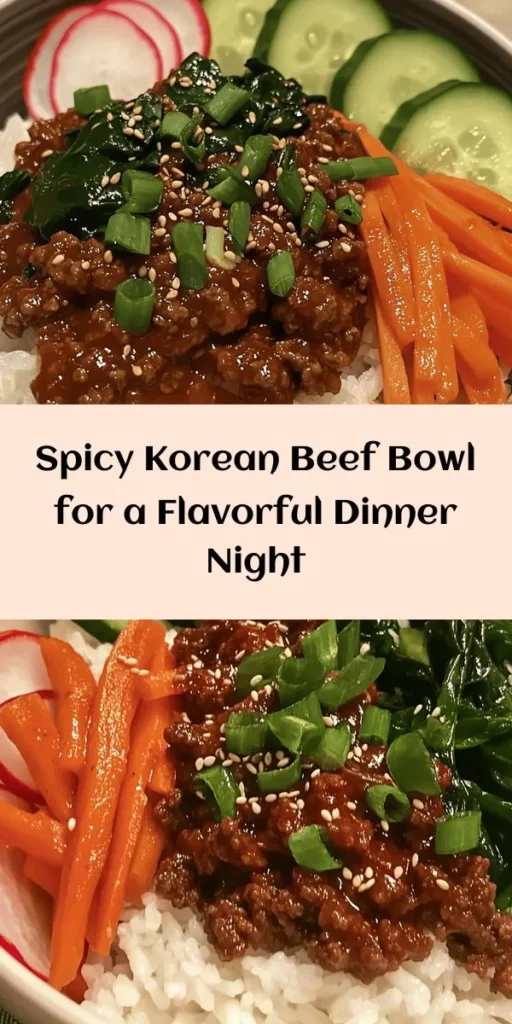 Spice up your dinner with this mouthwatering Spicy Korean Beef Bowl! This easy recipe features savory ground beef cooked with fragrant garlic, ginger, and a zingy Korean sauce made from soy sauce, brown sugar, and gochujang. Served over fluffy jasmine rice and topped with sautéed carrots, baby spinach, and fresh green onions, it's a delicious one-bowl meal your family will love. Perfect for busy weeknights, this dish is ready in just 25 minutes!