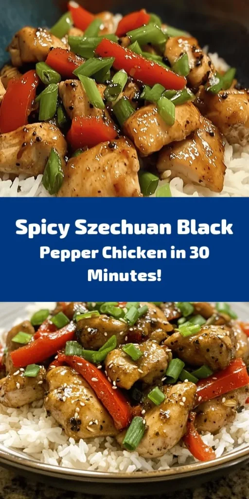 Spice up your dinner with this delicious Spicy Szechuan Black Pepper Chicken! Tender chicken thighs marinated in soy sauce, rice vinegar, and black peppercorns are stir-fried with vibrant bell peppers and aromatic garlic and ginger. It's quick to prepare, making it perfect for busy weeknights. Serve it over fluffy rice or noodles for a satisfying meal. Enjoy the bold flavors and adjust the chili sauce to match your spice preference!
