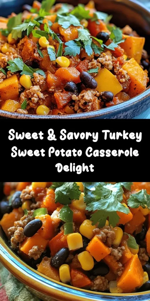 Looking for a deliciously wholesome meal? Try this Sweet & Savory Ground Turkey Sweet Potato Casserole! Packed with ground turkey, sweet potatoes, colorful veggies, black beans, and optional cheddar cheese, it's a perfect balance of flavors that the whole family will love. Easy to prepare in under an hour, this dish is not only nutritious but also melts in your mouth. Garnish with fresh cilantro for that extra touch. Enjoy hearty bites today!