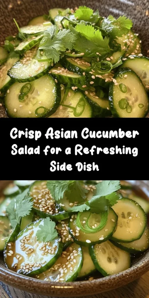 Refresh your meals with this Crisp & Zesty Asian Cucumber Salad! This easy-to-make dish features thinly sliced cucumbers tossed in a flavorful dressing made with rice vinegar, soy sauce, sesame oil, and a hint of garlic and ginger. Perfect as a light side dish or a crunchy snack, this salad is topped with toasted sesame seeds and green onions for extra flair. Try adding fresh cilantro for a vibrant touch. Ready in just 30 minutes!