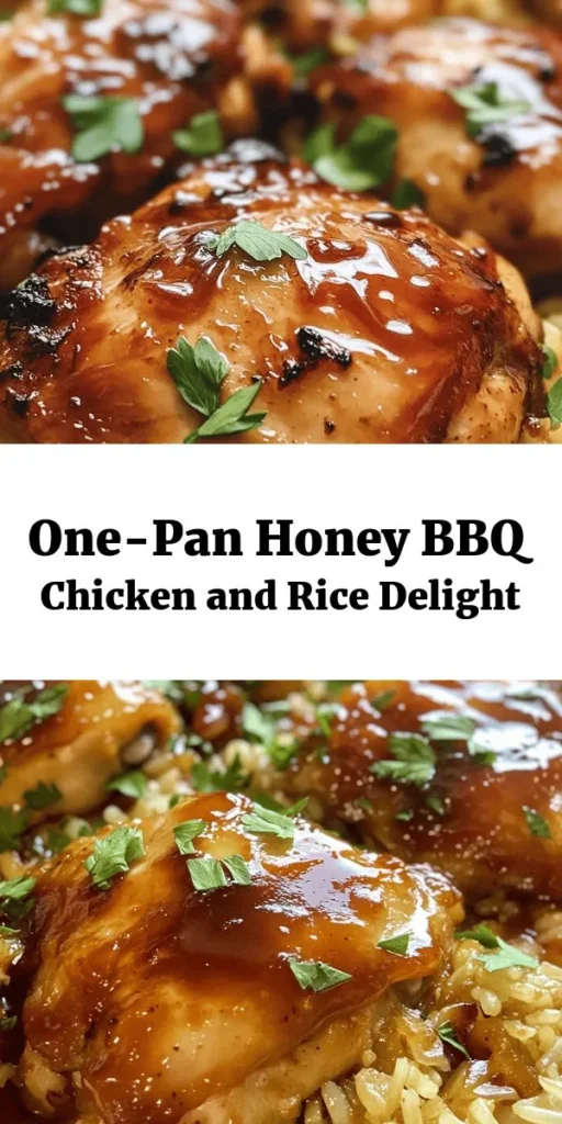 Savor the deliciousness of this One-Pan Honey BBQ Chicken Rice! Perfect for busy weeknights, this easy recipe combines tender marinated chicken thighs with aromatic veggies and fluffy rice, all cooked together in one pan. The sweet and tangy BBQ sauce pairs beautifully with a hint of honey, creating a comforting meal your family will love. Garnish with fresh parsley for a pop of color. Ready in just 1 hour, it's a meal that's both tasty and effortless!