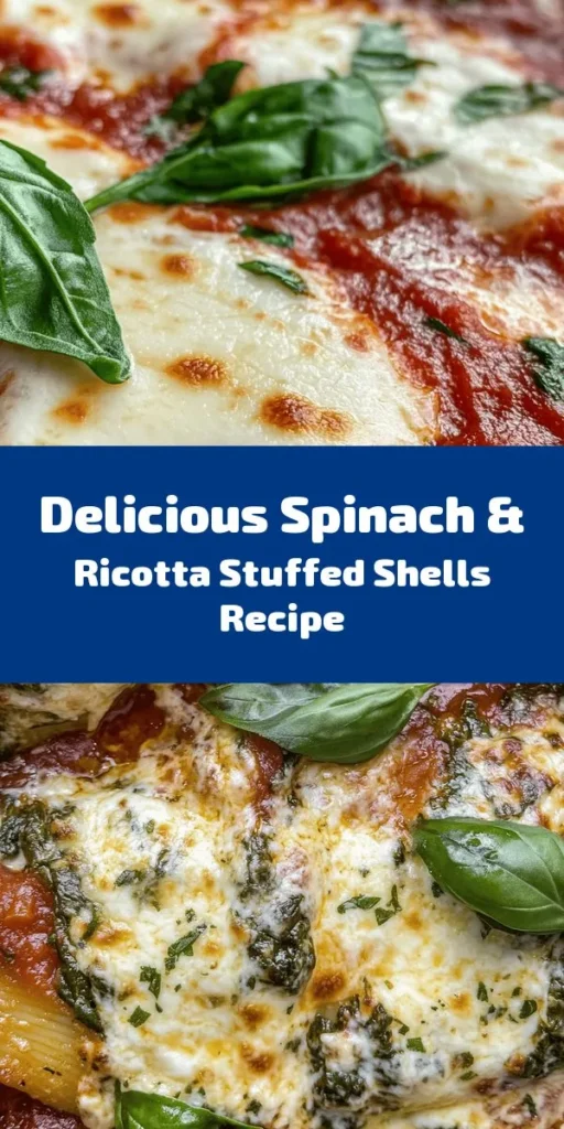 Indulge in these Easy Spinach & Ricotta Stuffed Shells, a delightful dish perfect for family dinners or meal prep. With creamy ricotta, fresh spinach, and gooey mozzarella, each jumbo shell is packed with flavor. Simply stuff, bake, and enjoy! This recipe is quick to prepare, taking just 20 minutes prep time and a total of 55 minutes to serve up a delicious meal. Garnish with fresh basil for an extra touch. Dive into comfort food done right!