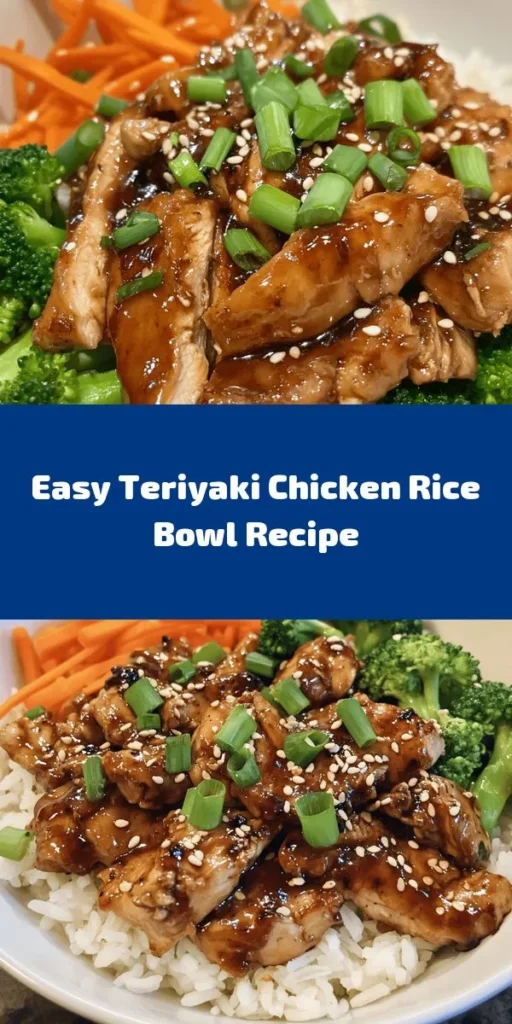 Discover the perfect weeknight dinner with this delicious Teriyaki Chicken Rice Bowl! Marinated chicken thighs are seared to perfection and served over fluffy jasmine rice, complemented by vibrant stir-fried broccoli and carrots. Drizzled with a thick, savory teriyaki sauce, this easy recipe not only pleases the palate but is also quick to whip up. Perfect for meal prep or a family dinner, it's garnished with green onions and sesame seeds for that extra touch. Enjoy a taste of Japan at home!