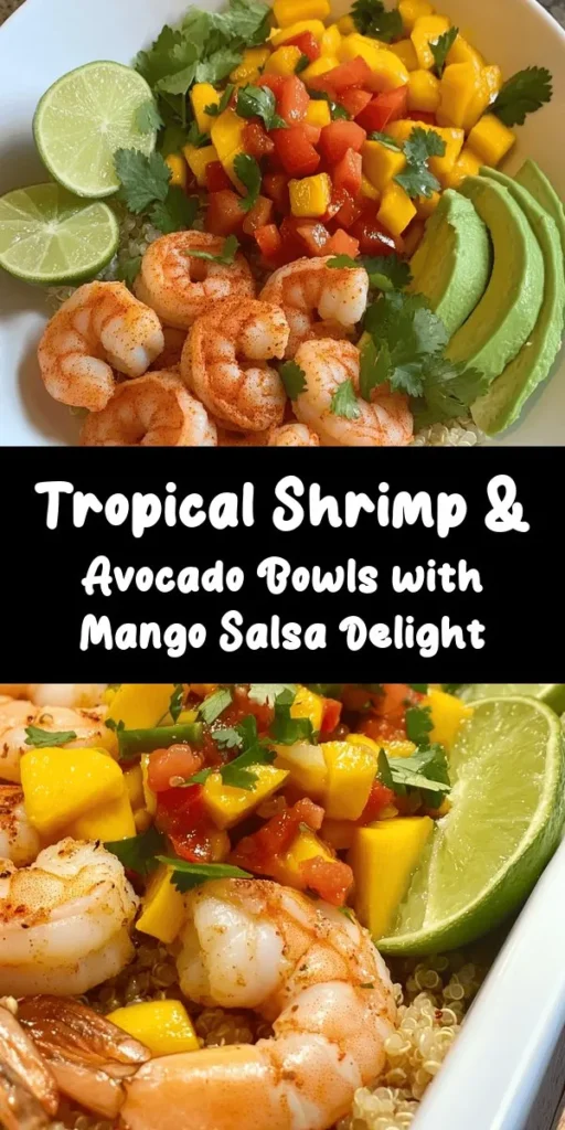 Indulge in these vibrant Tropical Shrimp & Avocado Bowls bursting with flavor! This recipe features succulent shrimp seasoned with smoked paprika and garlic, complemented by creamy lime-dressed avocados and a refreshing zesty mango salsa. Finished off with a tangy lime-chili sauce, these bowls are not only delicious but also colorful and healthy. Perfect for meal prep or a light dinner, they’re sure to impress! Enjoy a taste of the tropics today!