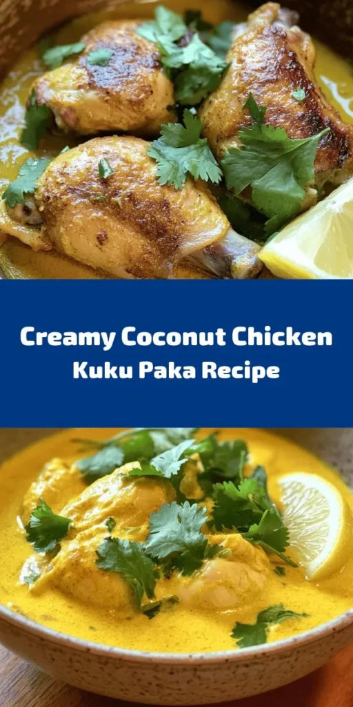 Explore the world of flavors with this Kuku Paka recipe, a creamy coconut chicken dish that will transport your taste buds! Featuring tender chicken simmered in a fragrant blend of spices, coconut milk, and chicken broth, this dish is perfect for a cozy dinner. With easy-to-follow steps and rich flavors, it's a delightful meal served best with rice or flatbreads. Complete with fresh cilantro and a squeeze of lemon, it's sure to impress your family and friends!