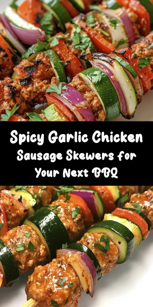 Fire up your grill for these Spicy Garlic Chicken Sausage Skewers! Bursting with flavor from garlic, smoked paprika, and a kick of cayenne, these skewers are perfect for a summer barbecue or a cozy weeknight dinner. Made with ground chicken and colorful veggies like red bell pepper, zucchini, and red onion, they’re both delicious and nutritious. Easy to make and ready in just 30 minutes, they’re sure to impress your family and friends!