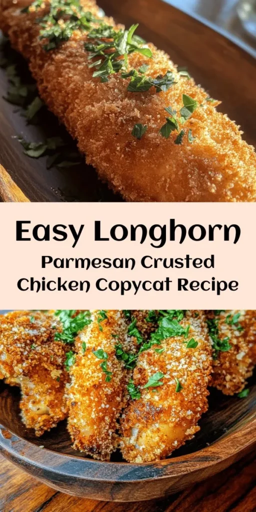 Indulge in this mouthwatering Longhorn Parmesan Crusted Chicken, an easy copycat recipe that brings restaurant flavors to your kitchen! Featuring tender chicken breasts coated in a crunchy Parmesan and herb-infused breadcrumb crust, this dish is sure to impress. With a quick prep time and a deliciously crispy finish, it pairs perfectly with a fresh salad or creamy mashed potatoes. Enjoy this simple yet elegant meal at home tonight!