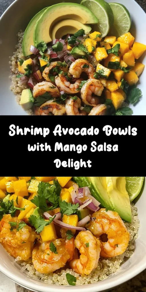 Elevate your meal with these delicious Shrimp and Avocado Bowls topped with fresh Mango Salsa and zesty Lime-Chili Sauce. This vibrant dish combines marinated shrimp sautéed to perfection, creamy avocado, and a colorful mango salsa bursting with flavor. Serve it over a bed of fluffy quinoa or rice, and drizzle with a tangy lime-chili sauce for the perfect finishing touch. Perfect for lunch or dinner, this recipe is sure to impress!