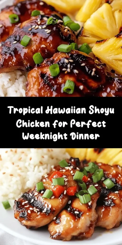 Indulge in the tropical flavors of Hawaiian Shoyu Chicken! This delicious recipe features juicy chicken thighs marinated in a savory blend of soy sauce, brown sugar, and pineapple juice. After searing for that perfect golden crisp, bake it to perfection for a comforting meal. Garnished with green onions and sesame seeds, this dish is best served with steamed rice and grilled pineapple. Perfect for a family dinner or a special occasion, bring the taste of Hawaii to your table!