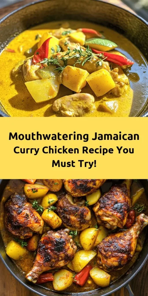 Discover the vibrant flavors of the Caribbean with this Authentic Jamaican Curry Chicken recipe! This dish features tender marinated chicken simmered in rich coconut milk and spices, creating a warm, aromatic meal that will transport your taste buds. With ingredients like scotch bonnet peppers and fresh thyme, it's a delightful fusion of heat and flavor. Perfect for serving over rice or with roti, this comforting dish brings a taste of Jamaica right to your kitchen. Enjoy!
