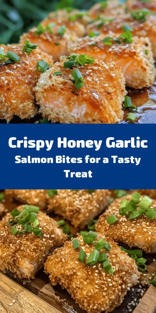 Indulge in these Crispy Honey Garlic Salmon Bites that deliver both crunch and flavor! Perfect for a quick meal or an appetizer, this recipe comes together in just 25 minutes. Diced salmon is seasoned, breaded, and fried to golden perfection, then tossed in a sweet and savory honey garlic sauce. Garnished with green onions and sesame seeds, these bites are sure to impress. Enjoy this delicious seafood treat with your loved ones!