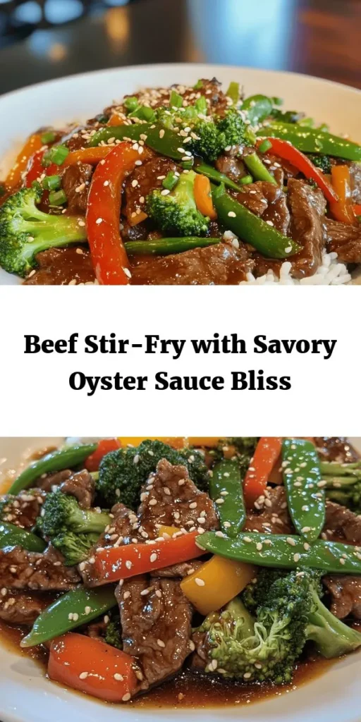 Savor the delicious flavors of this Savory Beef with Oyster Sauce recipe! Tender beef sirloin marinated in oyster and soy sauce, then stir-fried with vibrant veggies like bell peppers, broccoli, and snow peas. This quick and easy dish is perfect for a weeknight dinner, served over fluffy jasmine rice. Garnish with sesame seeds and green onions for an extra touch. Perfect for satisfying your cravings and impressing your loved ones!