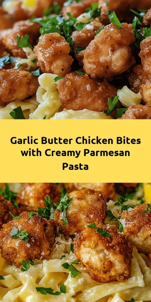 Indulge in a hearty meal with these Garlic Butter Chicken Bites paired with Savory Creamy Parmesan Pasta! This easy recipe combines juicy chicken tossed in garlic butter with rich fettuccine coated in a luscious parmesan sauce. It's perfect for a quick weeknight dinner or a weekend treat. Ready in just 30 minutes, serve with a squeeze of fresh lemon and garnish with parsley for a burst of flavor. Your family will love this dish!