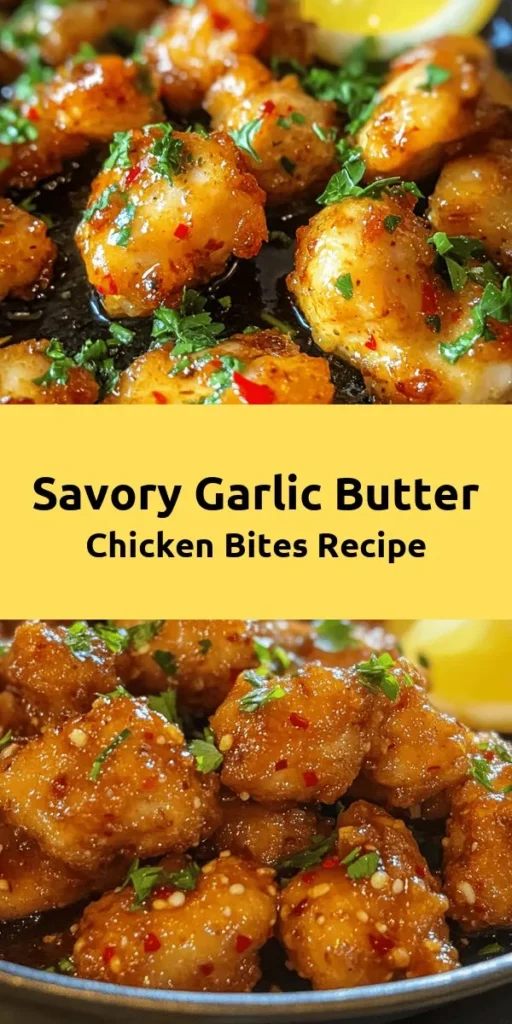 Indulge in these delicious Garlic Butter Chicken Bites that are perfect for any occasion! This easy recipe combines tender chicken pieces sautéed in rich garlic butter, with the perfect balance of spices like smoked paprika and thyme. Ready in just 25 minutes, they make a great appetizer or a hearty main dish. Garnish with fresh parsley and serve with lemon wedges for an extra zesty kick. Quick, flavorful, and so satisfying—your taste buds will thank you!
