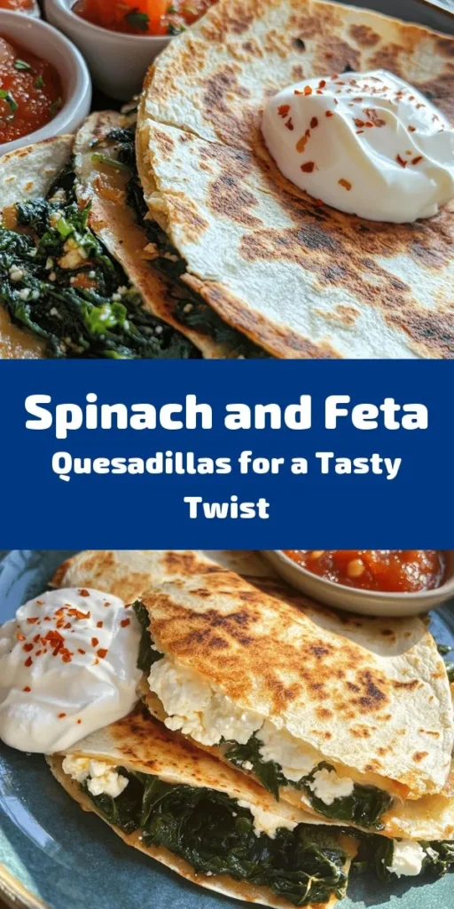 Delight in these Spinach & Feta Quesadillas, a simple and tasty recipe perfect for any meal! Featuring fresh spinach, creamy feta, and gooey mozzarella wrapped in crispy tortillas, they’re a crowd-pleaser. With just a handful of ingredients, this dish comes together quickly in under 30 minutes. Serve warm with sour cream and salsa for an extra touch. Ideal for quick lunches or snacks, these quesadillas are sure to satisfy your cravings!