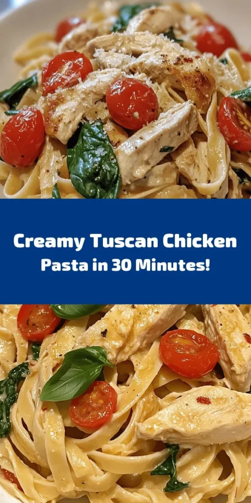 Indulge in our Tuscan Chicken Pasta Delight! This creamy, flavorful dish features tender chicken, sautéed garlic, sweet cherry tomatoes, and fresh spinach all combined with fettuccine or penne. Ready in just 30 minutes, it's perfect for a weeknight dinner or a cozy gathering. With a hint of basil and a sprinkle of Parmesan, every bite is a taste of Italy. Get ready to impress your family and friends with this irresistible recipe!