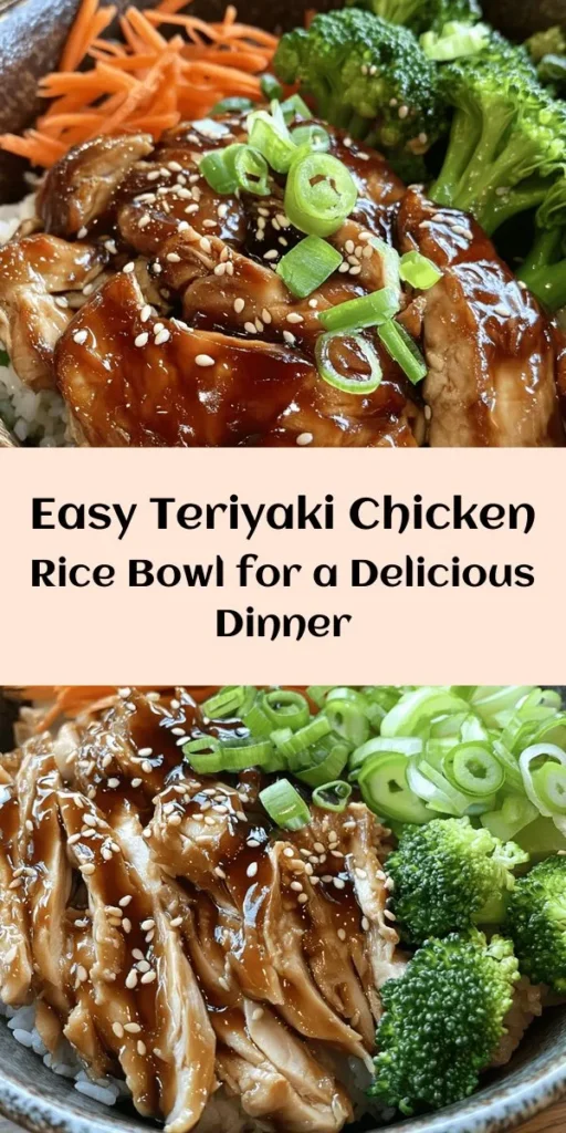 Looking for a quick and delicious meal? Try this Teriyaki Chicken Rice Bowl! With tender chicken, vibrant vegetables, and a sweet and savory teriyaki sauce, it’s packed with flavor. Made with jasmine rice, broccoli, and carrots, this dish is not only satisfying but also colorful on your plate. Perfect for a weeknight dinner, you can have it ready in just 40 minutes. Finish off with green onions and sesame seeds for the perfect touch!