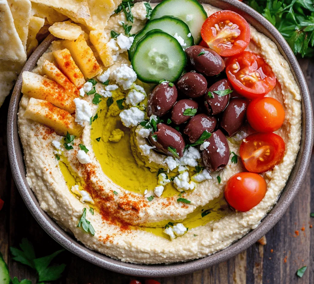 Greek Style Loaded Hummus is a vibrant and flavorful dish that seamlessly blends the creamy texture of traditional hummus with an array of fresh Mediterranean toppings. This dish not only serves as a tantalizing appetizer or snack but also stands out for its ease of preparation and nutritional benefits. Hummus itself is celebrated for its rich flavor and health-promoting properties, making it an excellent choice for those seeking a delicious, wholesome option. Whether you're hosting a gathering, enjoying a quiet night in, or looking for a healthy snack to fuel your day, Greek Style Loaded Hummus is the perfect solution.