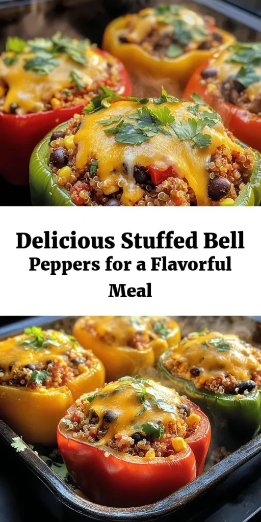 Delight in these flavor-packed stuffed bell peppers that are a feast for the eyes and the taste buds! Made with vibrant bell peppers, quinoa, ground turkey (or your choice of protein), black beans, corn, and topped with melted cheese, this recipe is a wholesome meal ready in just 55 minutes. Perfect for a weeknight dinner, these peppers are customizable and bursting with flavor. Don't forget to garnish with fresh cilantro for that extra touch! Dive into this colorful dish today!