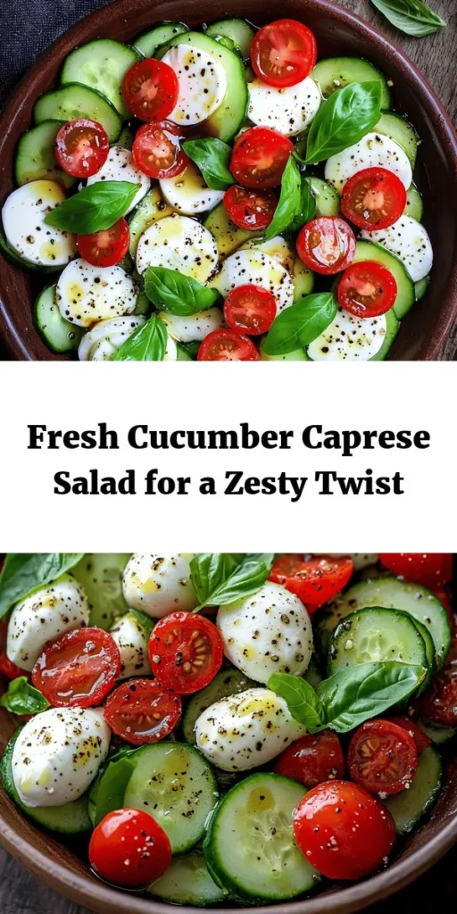 Elevate your salad game with this refreshing Zesty Cucumber Caprese Salad! Combining crunchy cucumbers, juicy cherry tomatoes, and creamy mozzarella, this dish is bursting with flavor. Toss in fresh basil and drizzle with a tangy olive oil and balsamic dressing for a delightful touch. Perfect for summer gatherings or a quick lunch, it takes just 10 minutes to prepare. Enjoy it fresh or let the flavors meld for a delicious twist!