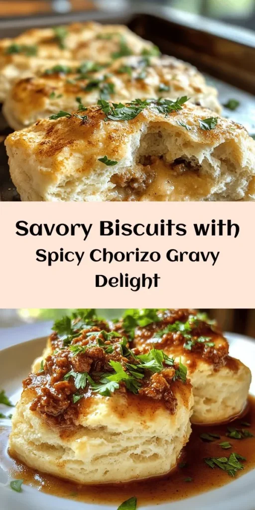 Indulge in a delightful breakfast with these savory biscuits and spicy chorizo gravy! Fluffy homemade biscuits, baked to golden perfection, are smothered in a rich and flavorful chorizo gravy that's easy to make. This dish combines the buttery goodness of biscuits with the kick of spicy sausage and creamy gravy. Perfect for brunch or a cozy dinner, serve it hot with a sprinkle of fresh parsley for an extra touch. Try this recipe today!