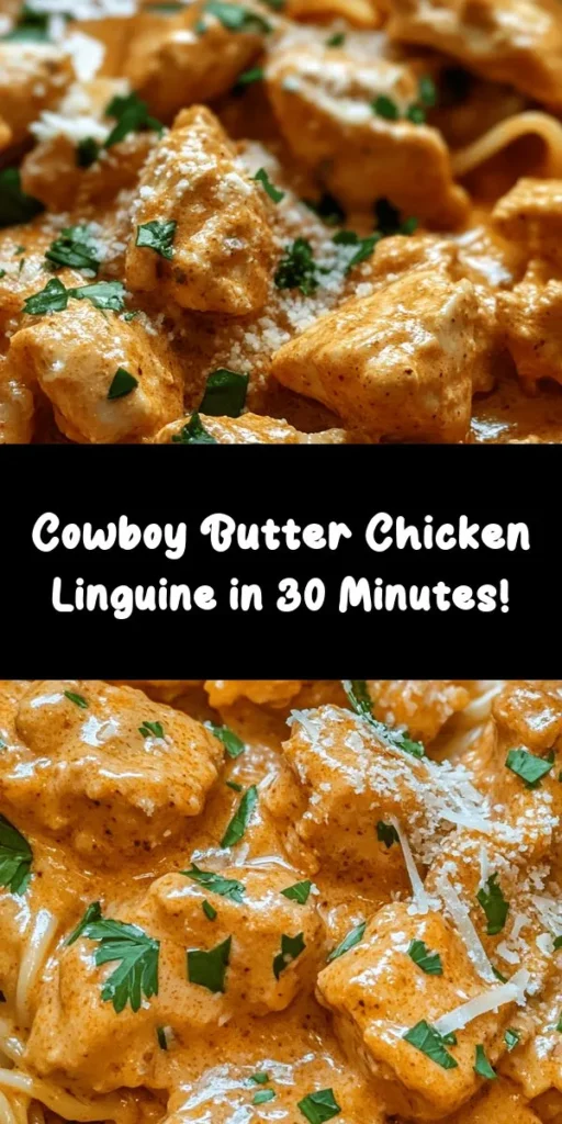 Indulge in this Easy Cowboy Butter Chicken Linguine, a delicious blend of flavors that comes together in just 30 minutes! Tender chicken thighs are cooked in a rich garlic-infused cowboy butter sauce, combined with creamy goodness and tossed with al dente linguine. Perfect for a weeknight dinner, this dish is both quick and satisfying. Don't forget to garnish with fresh parsley and Parmesan for that extra touch. Get ready to impress your family with this mouthwatering meal!