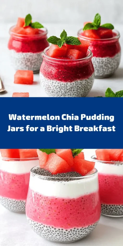 Start your day with a delightful and nutritious twist on breakfast! This refreshing watermelon chia pudding breakfast jar is perfect for hot mornings. Simply blend fresh watermelon into a puree, mix it with coconut milk, chia seeds, and a hint of sweetness. Let it chill while the chia seeds thicken, then layer with juicy watermelon cubes in jars. Garnish with mint for a fresh finish. Easy to prepare and perfect for meal prep, you'll love this healthy, tasty treat!