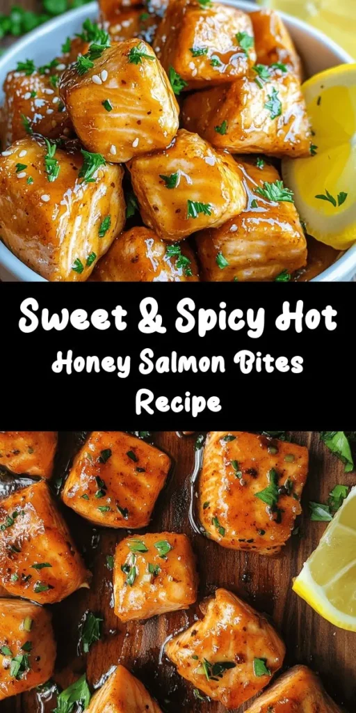 Indulge in these Sweet & Spicy Hot Honey Salmon Bites that are perfect for dinner or a quick snack! With tender, baked salmon marinated in garlic and smoked paprika, and drizzled with a luscious hot honey glaze, every bite is bursting with flavor. Ready in just 25 minutes, this dish is both easy to prepare and deliciously satisfying. Top with fresh parsley and serve with lemon wedges for an added zing. Give it a try and impress your guests!
