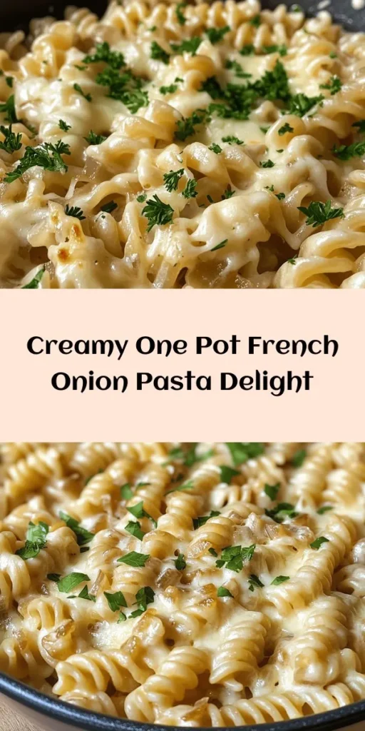 Indulge in the deliciousness of One Pot French Onion Pasta, a creamy and comforting dish that's perfect for any night of the week! With caramelized onions, garlic, and a blend of Gruyère and mozzarella cheeses, this easy recipe brings all the flavors of classic French onion soup to your dinner table. Everything cooks in one pot, making cleanup a breeze. Ready in just 35 minutes, it's a delicious family-friendly meal that will warm your heart and soul!