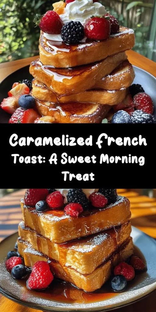 Indulge in the sweet and savory goodness of Caramelized French Toast Delight! This simple and delicious recipe features thick slices of brioche or challah, soaked in a creamy egg mixture, then caramelized to perfection. Topped with fresh berries, a drizzle of maple syrup, and optional whipped cream, it’s perfect for breakfast or brunch. With just a few ingredients and 20 minutes, you can create this mouthwatering treat that everyone will love!