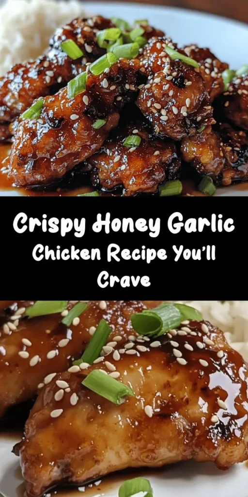 Elevate your weeknight dinner with this Crispy Chinese Honey Garlic Chicken! This mouthwatering recipe features golden, crunchy chicken pieces tossed in a flavorful honey garlic sauce made from honey, soy sauce, and fresh garlic. It’s easy to make and perfect for serving alongside rice or stir-fried veggies. Whether it's a family gathering or a cozy night in, this dish is sure to impress. Enjoy as a delicious meal everyone will love!