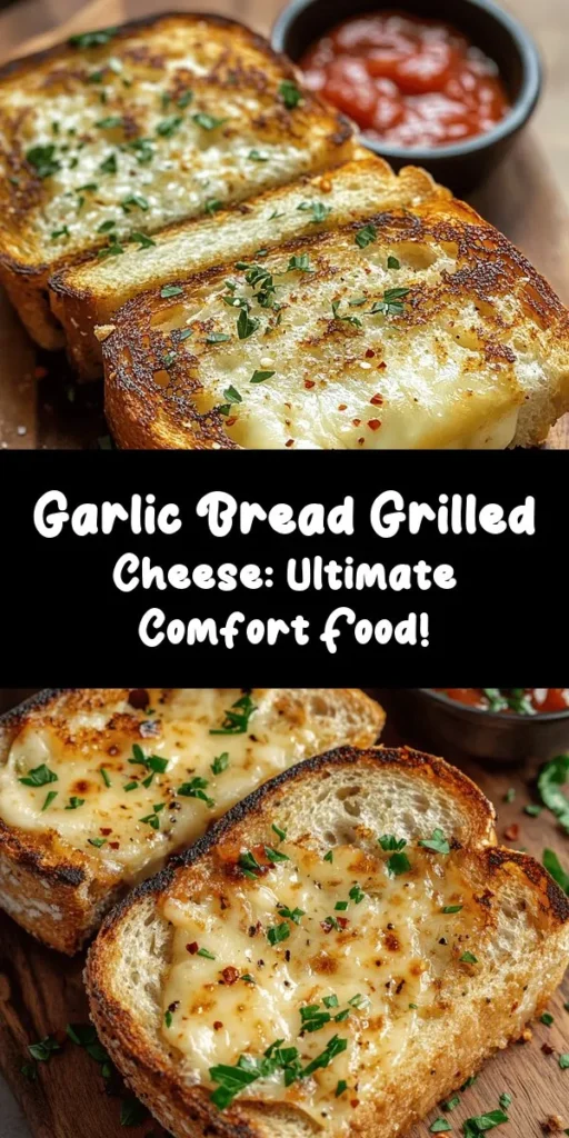 Indulge in the ultimate comfort food with this Garlic Bread Grilled Cheese Delight! This easy recipe combines crispy garlic bread with gooey melted cheese for the perfect, savory sandwich. Butter up your garlic bread with a flavorful garlic and parsley mix, grill until golden brown, and savor each bite. Ideal for a quick lunch or a cozy dinner, serve it with marinara sauce or tomato soup for a divine meal. Perfect for cheese lovers!