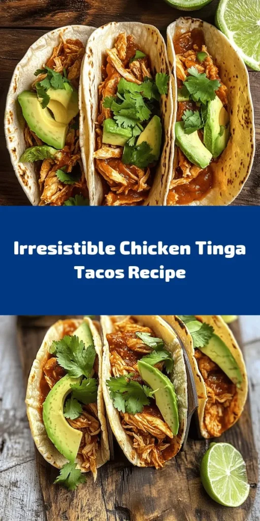 Discover the ultimate Chicken Tinga Tacos that are bursting with flavor! This easy recipe features tender, shredded chicken thighs simmered in a spicy chipotle and tomato sauce, seasoned to perfection with oregano and cumin. Serve your tacos in warm corn or flour tortillas, topped with fresh cilantro and creamy avocado for a delicious meal. Perfect for taco night or any day you crave something tasty. Don't forget the lime wedges for that extra zing!